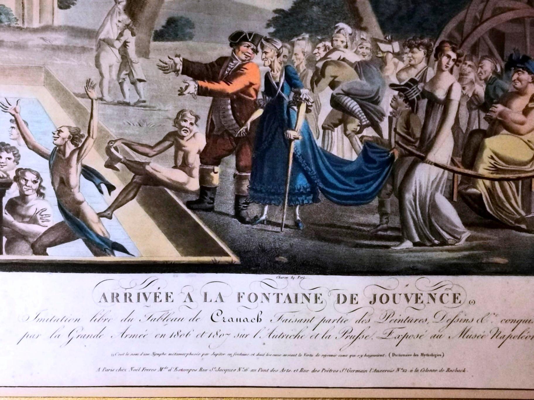 Französische Radierung von Jean Baptiste Morret mit Allegorischem Thema, vergoldetem Holzrahmen (19. Jahrhundert) im Angebot