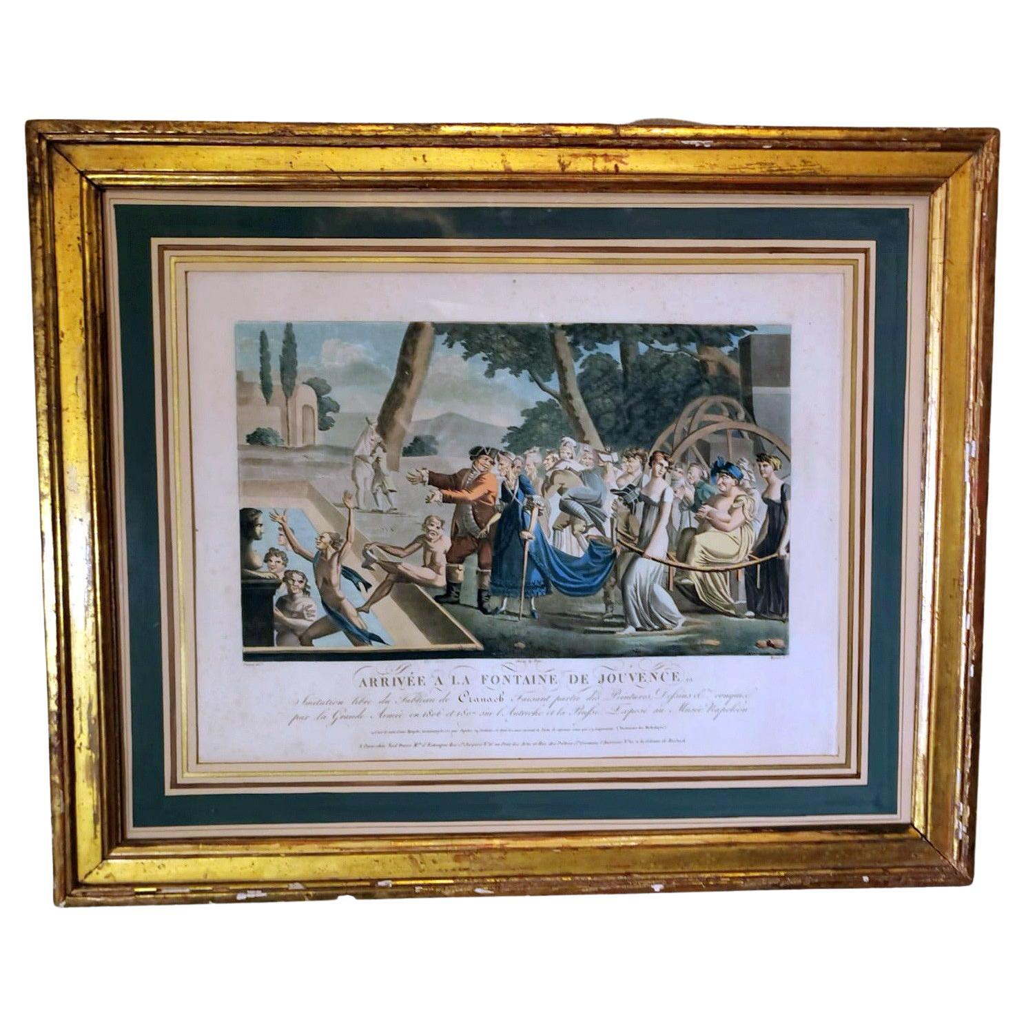 Jean Baptiste Morret French Etching with Allegorical Subject Gilded Wood Frame For Sale
