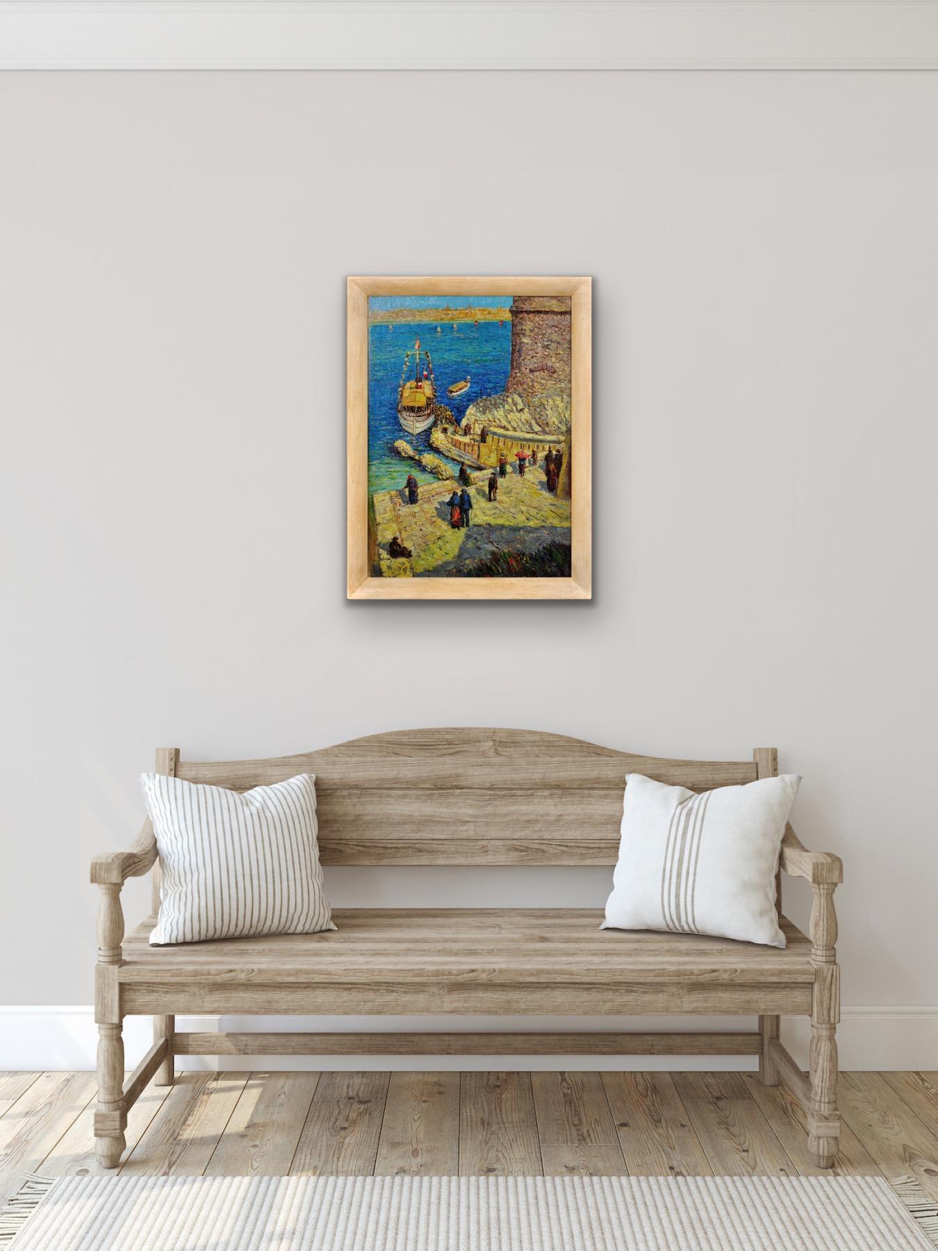 Le Château d'If Frioul Archipelago Framed Marseille France Coastal Oil Painting im Angebot 11