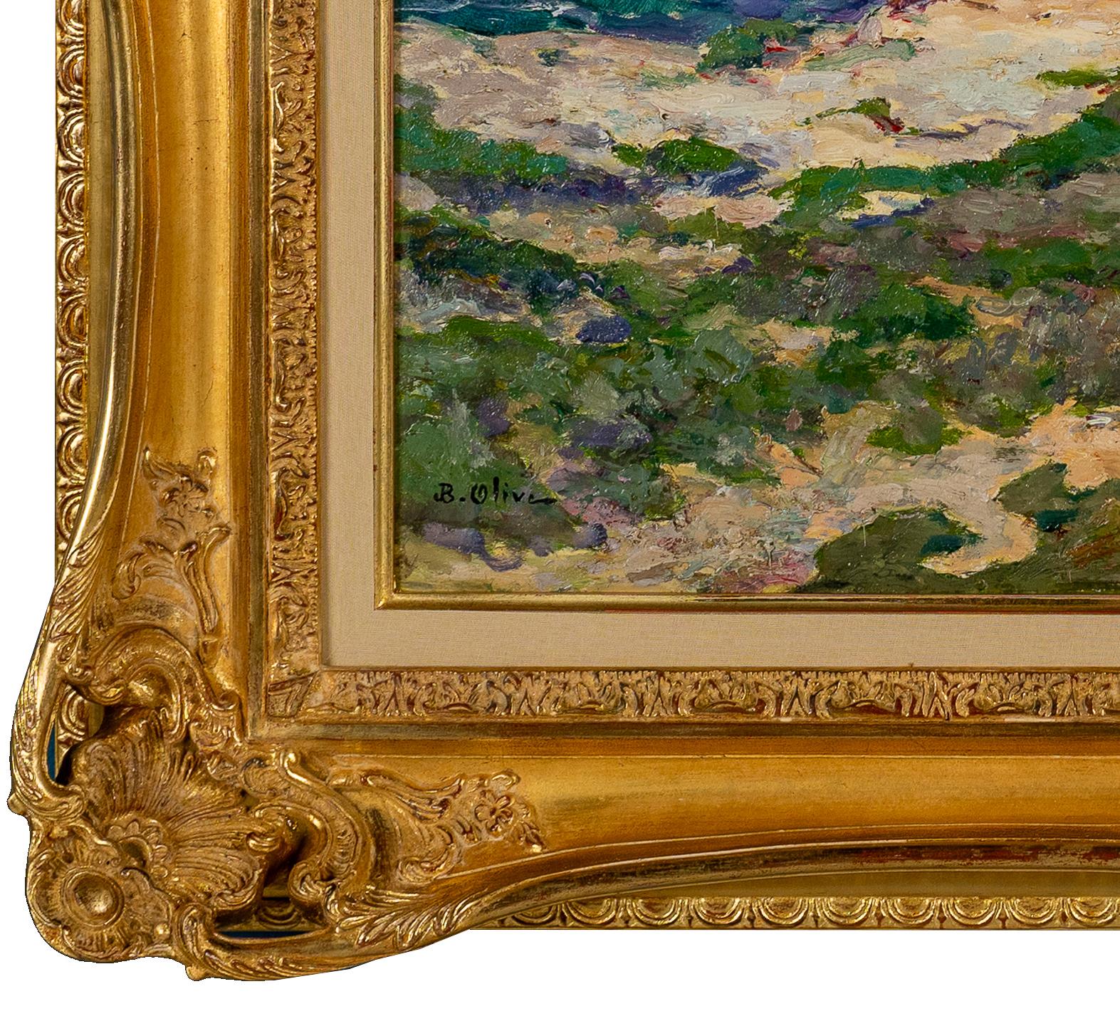 'Paysage Marin' Pintura Impresionista Francesa de Morbihan, costa, barcos, mar - Landscape Painting Negro de Jean Baptiste Olive