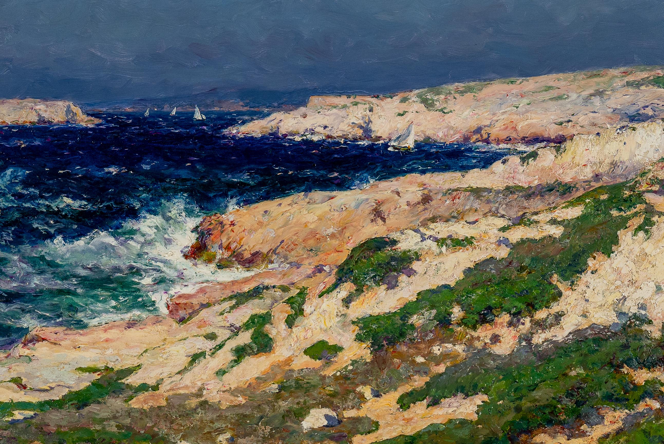 'Paysage Marin' Pintura Impresionista Francesa de Morbihan, costa, barcos, mar en venta 1
