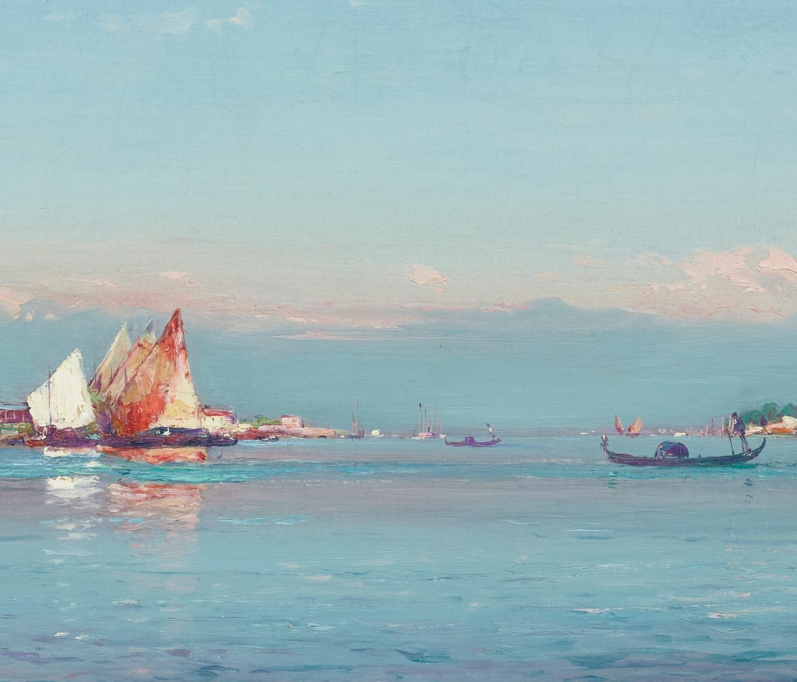 Voiliers dans la Lagune Hafen Impressionistisches Gemälde der Lagune von Venedig, Segel (Impressionismus), Painting, von Jean-Baptiste Olive