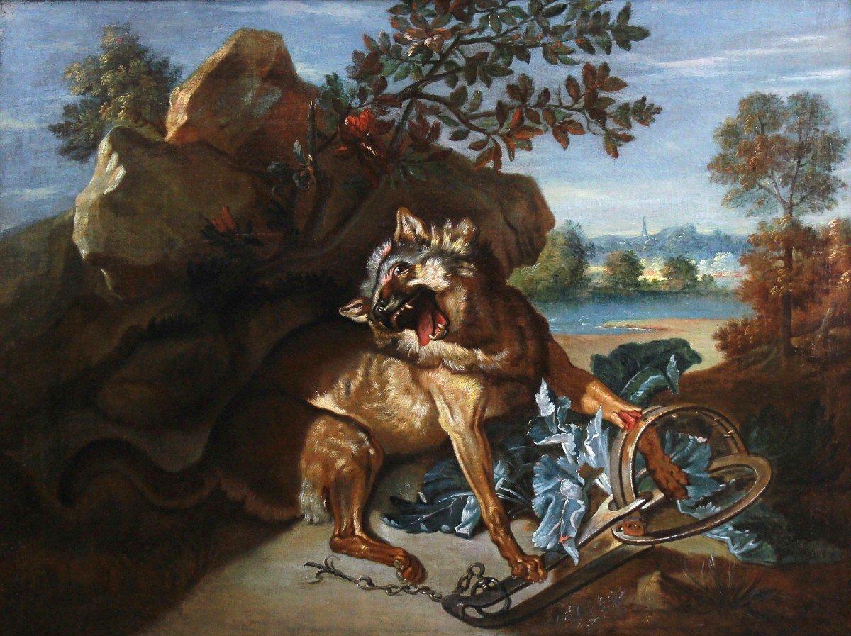 Antico olio su tela del 18° secolo, dopo Jean-Baptiste Oudry Scuola francese - Landscape Painting Oro di Jean baptiste Oudry
