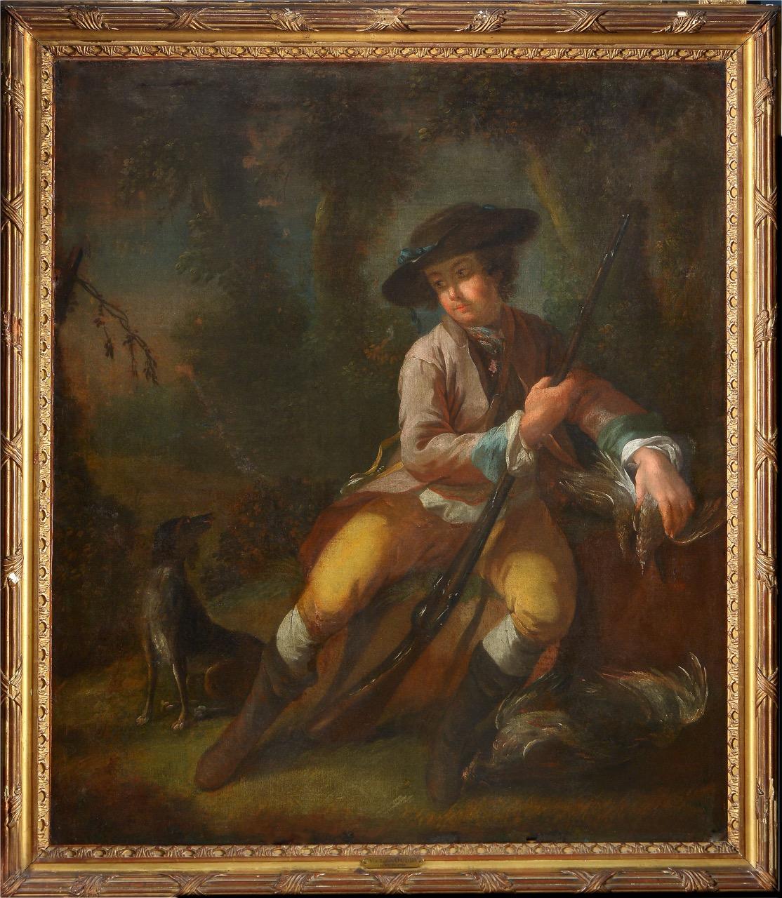 Figurative Painting di Jean-Baptiste Oudry - Un cacciatore che si riposa con il suo cane