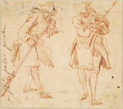 Two military studies, a preparatory red chalk drawing by Jean-Baptiste Pater