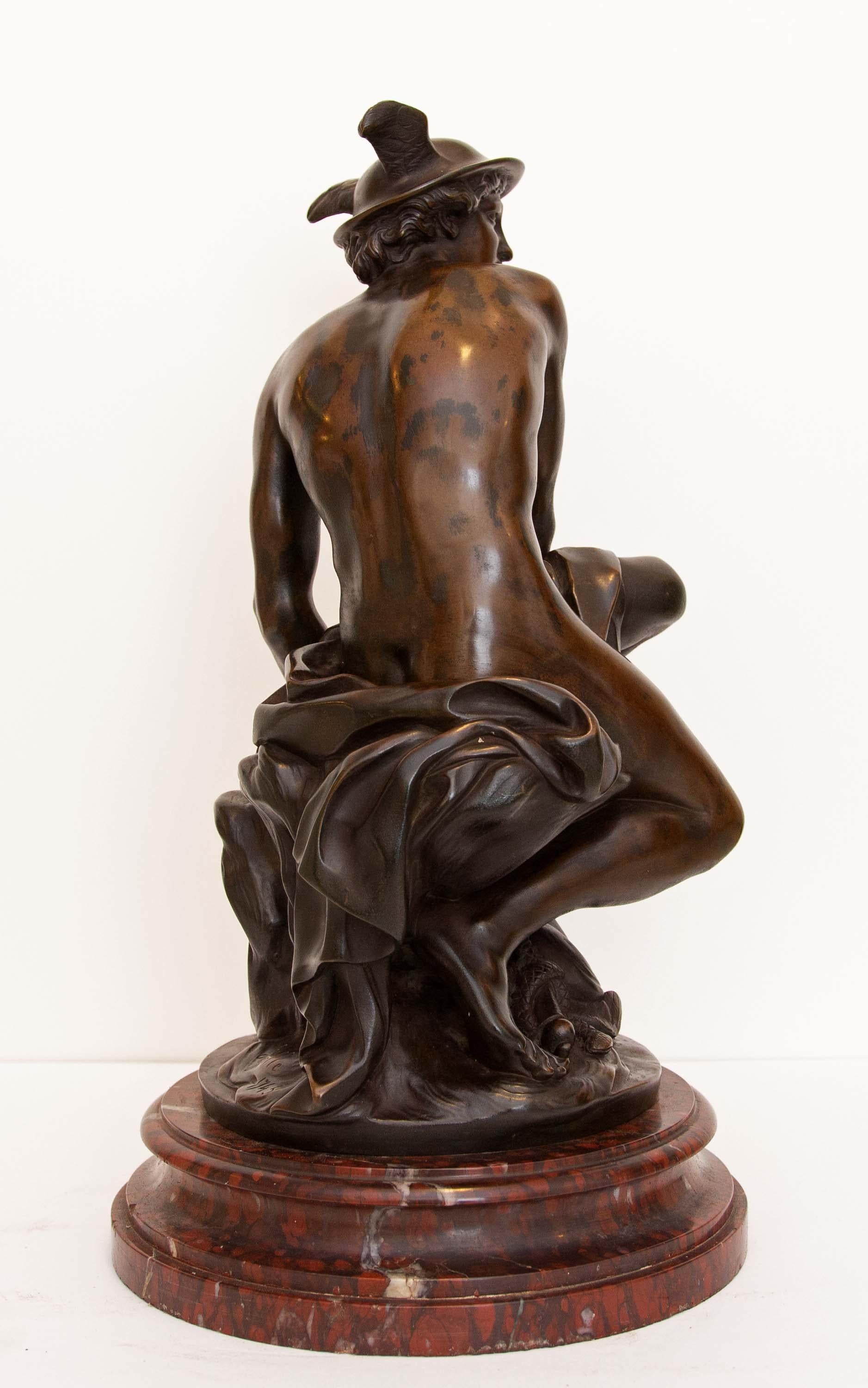 Seated Hermes Bronze Sculpture after Jean Pigalle 19th Century Mercury - Gold Figurative Sculpture by Jean-Baptiste Pigalle