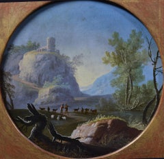 Siglo XVIII French Rococo Miniatura Óleo sobre Cobre Escena Pastoral Firmada