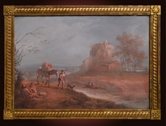 Antique Pair of Grisaille paintings Rustic scenes 18th century French Rococo Master