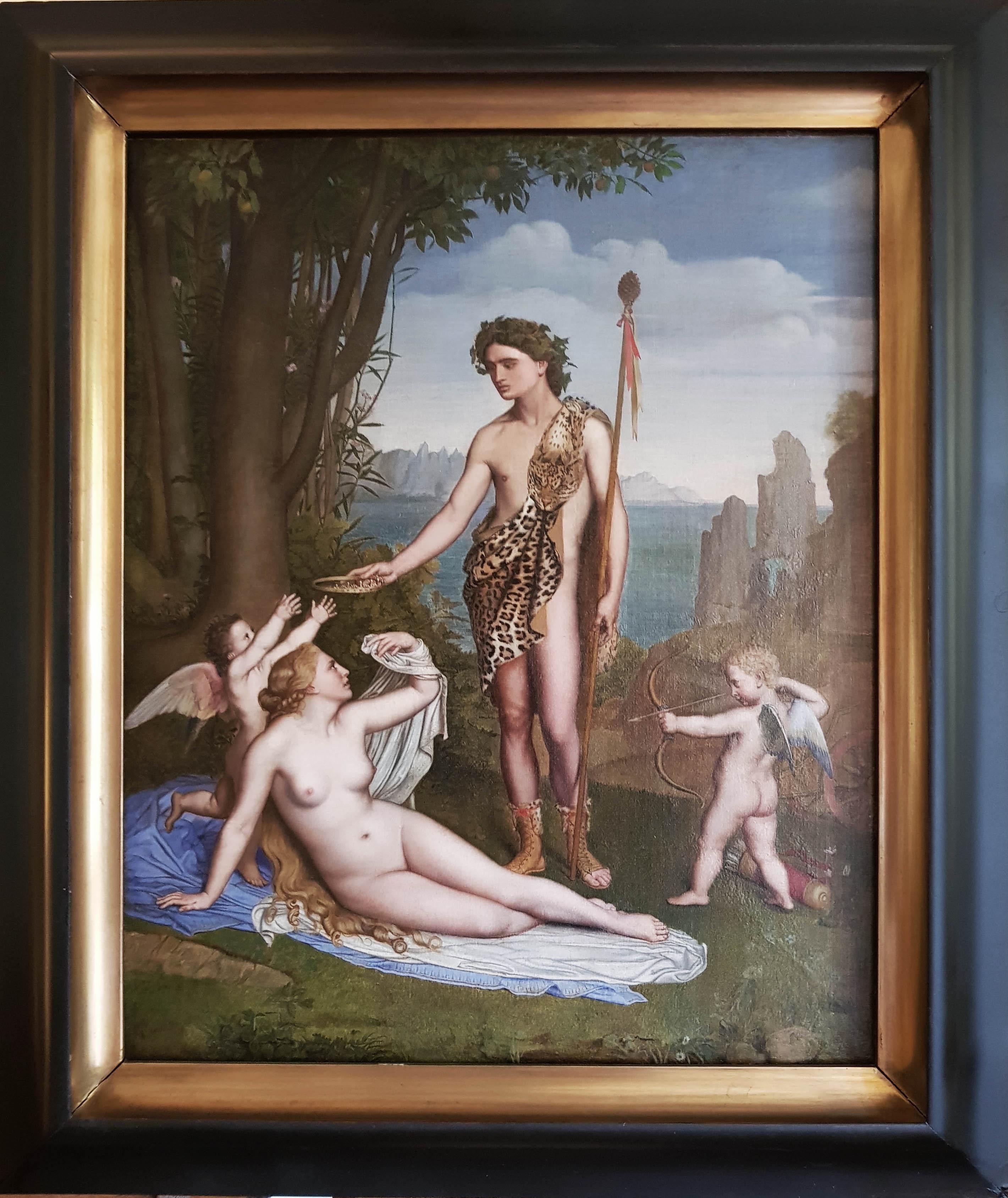 Jean Baptiste Poncet Figurative Painting - A 19th Century French classical painting of Bacchus crowning Ariadne by Poncet