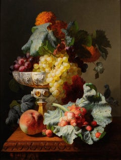 Antique Jean-Baptiste Robie (1821-1910) Still life of fruits with chalice