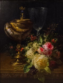 Flemish Still Life by Jean Baptiste Robie, Signed and Dated 1871