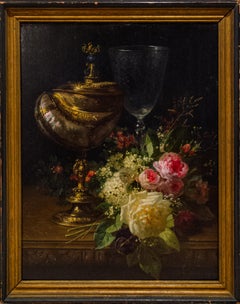 Flemish Still Life by Jean Baptiste Robie, Signed and Dated 1871