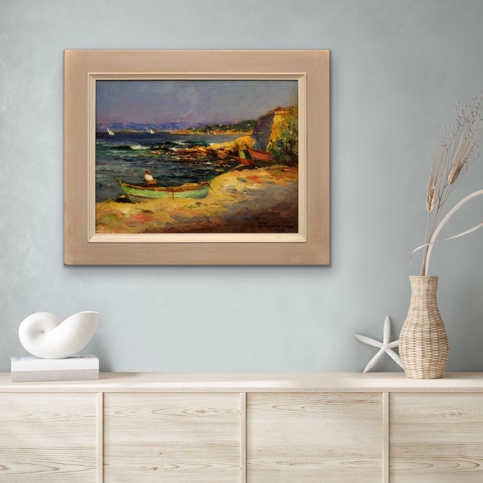 Dieses zum Verkauf stehende Original-Ölgemälde stammt von dem französischen Künstler Jean-Baptiste Roubaud und ist auf 1908 datiert.
Das Gemälde wird in einem ansprechenden zeitgenössischen Rahmen präsentiert und geliefert (der auf diesen Fotos zu