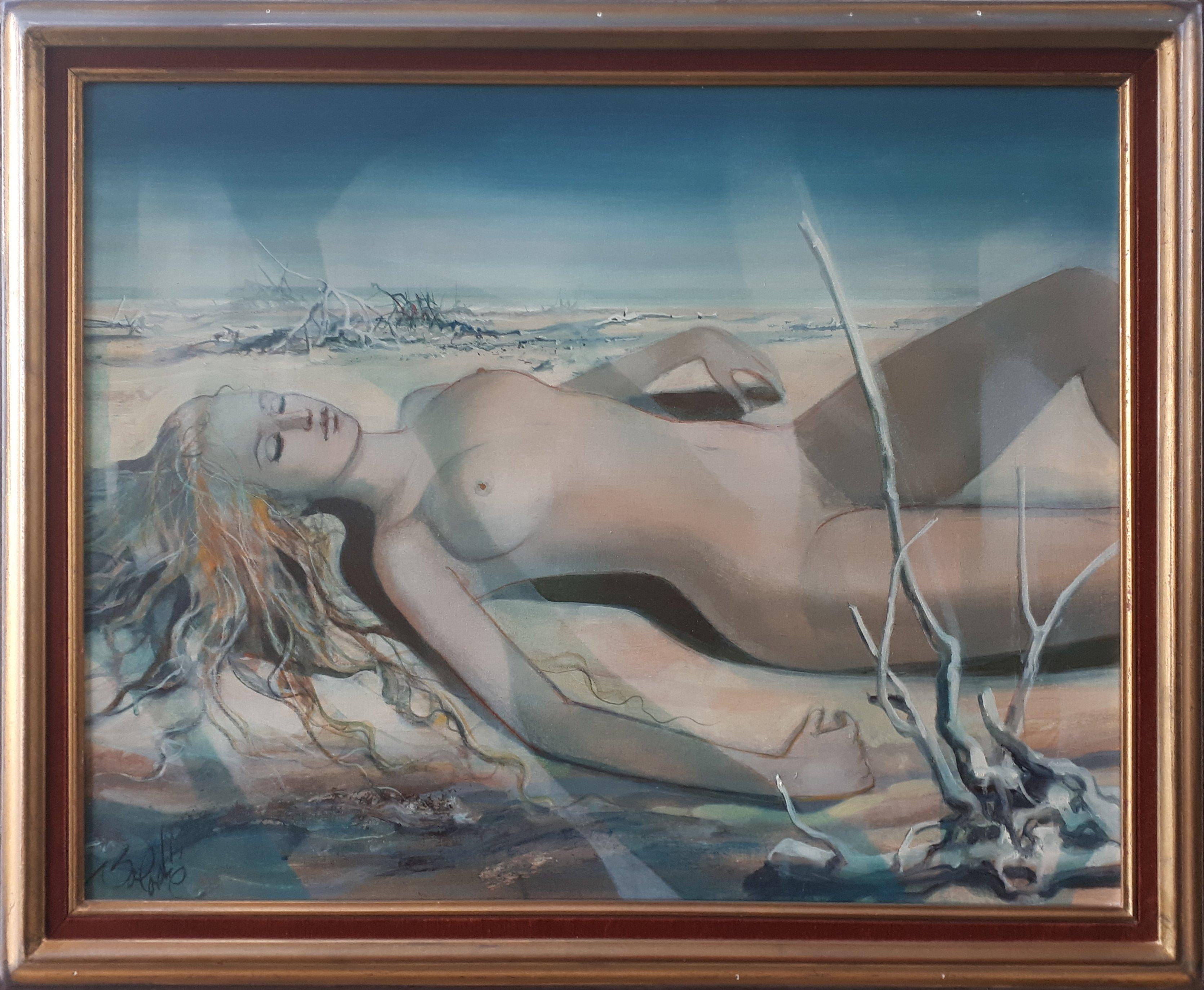 Asleep Young Woman - Handsigned oil on canvas - Modern Painting by Jean-Baptiste Valadie