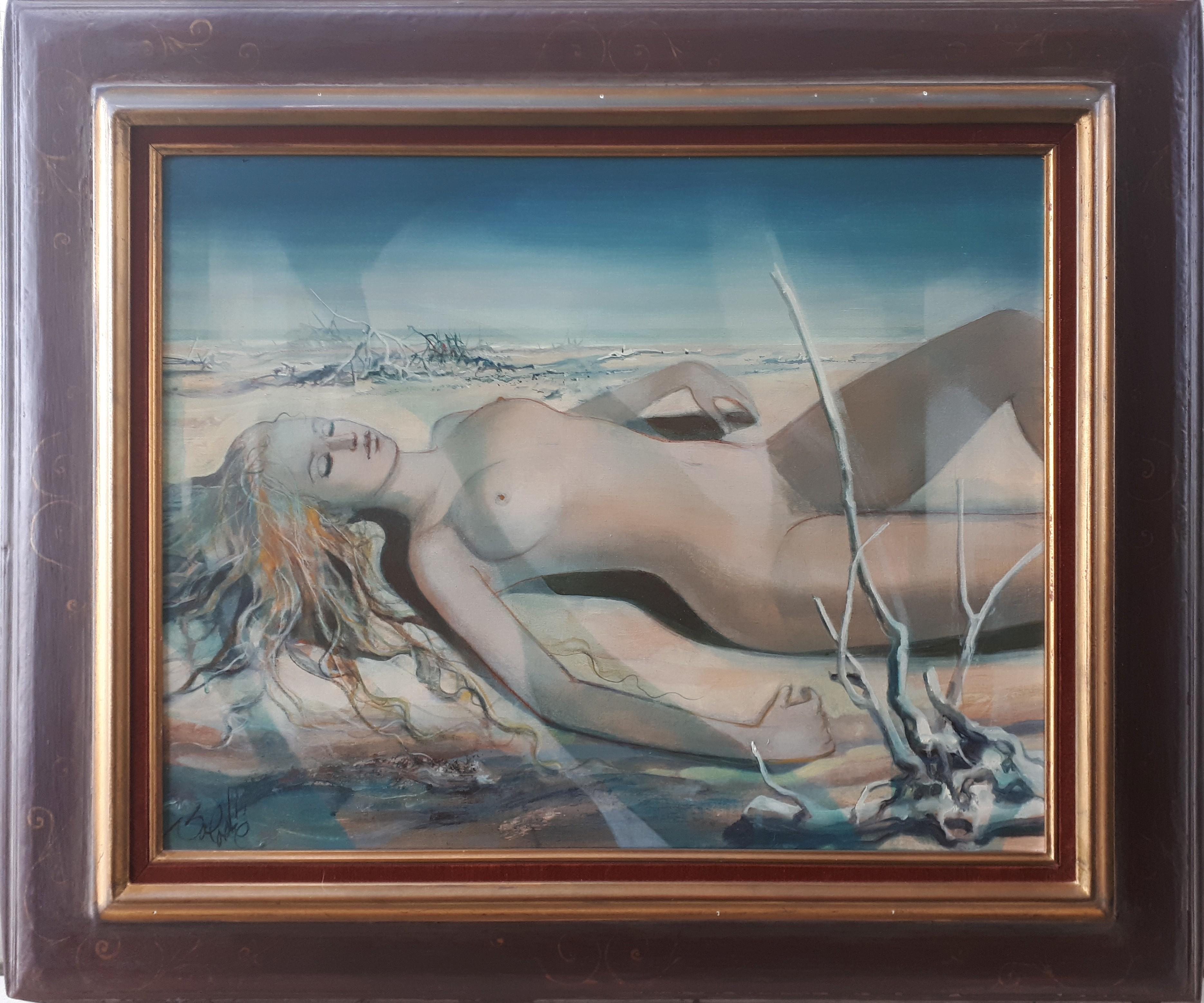Jean-Baptiste Valadie Nude Painting - Asleep Young Woman - Handsigned oil on canvas