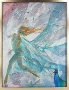 Young Woman Running at the Beach - Handsigned oil on canvas