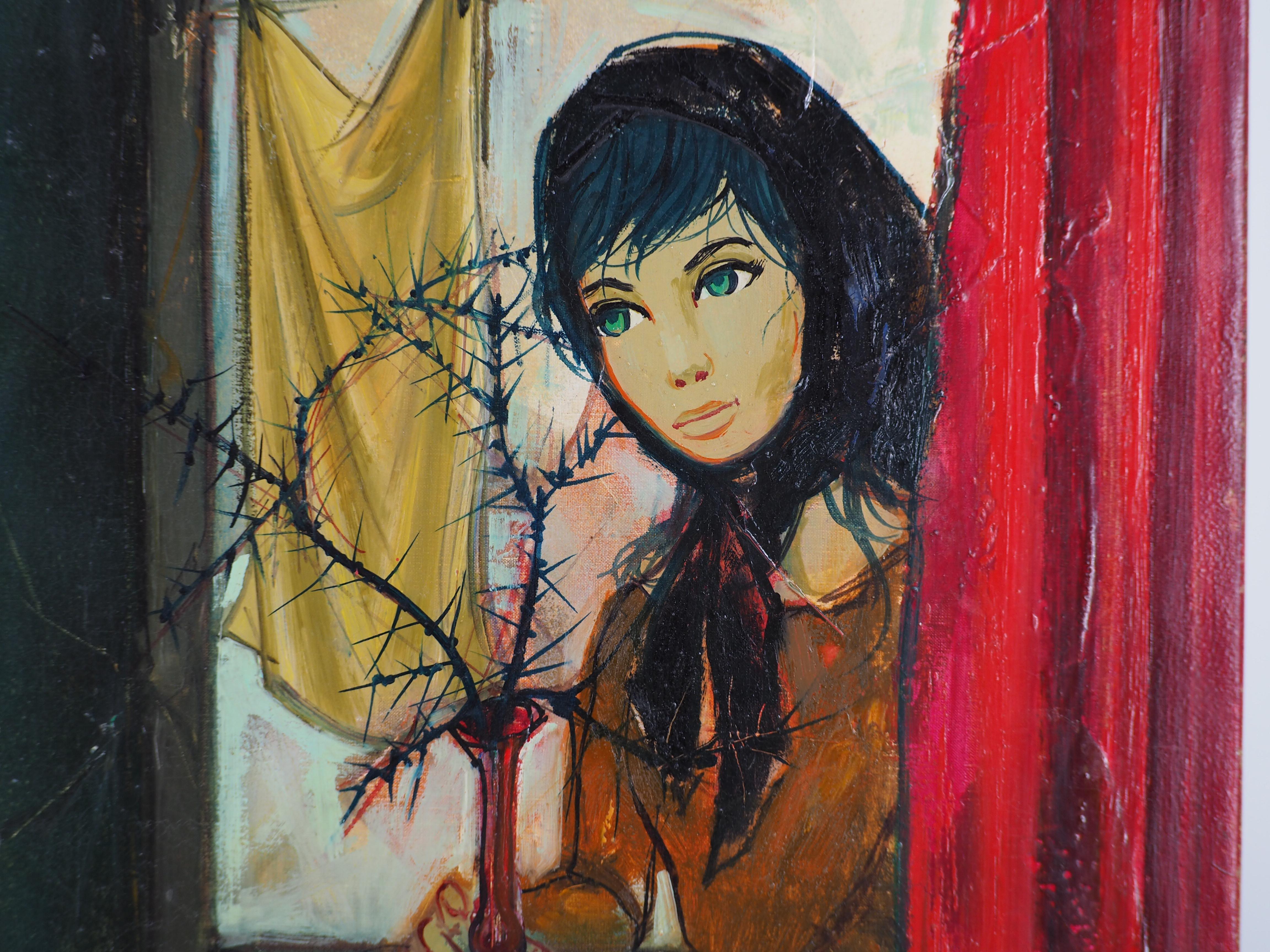Girl with a Bouquet of Thistle - Handsigned oil on canvas 1