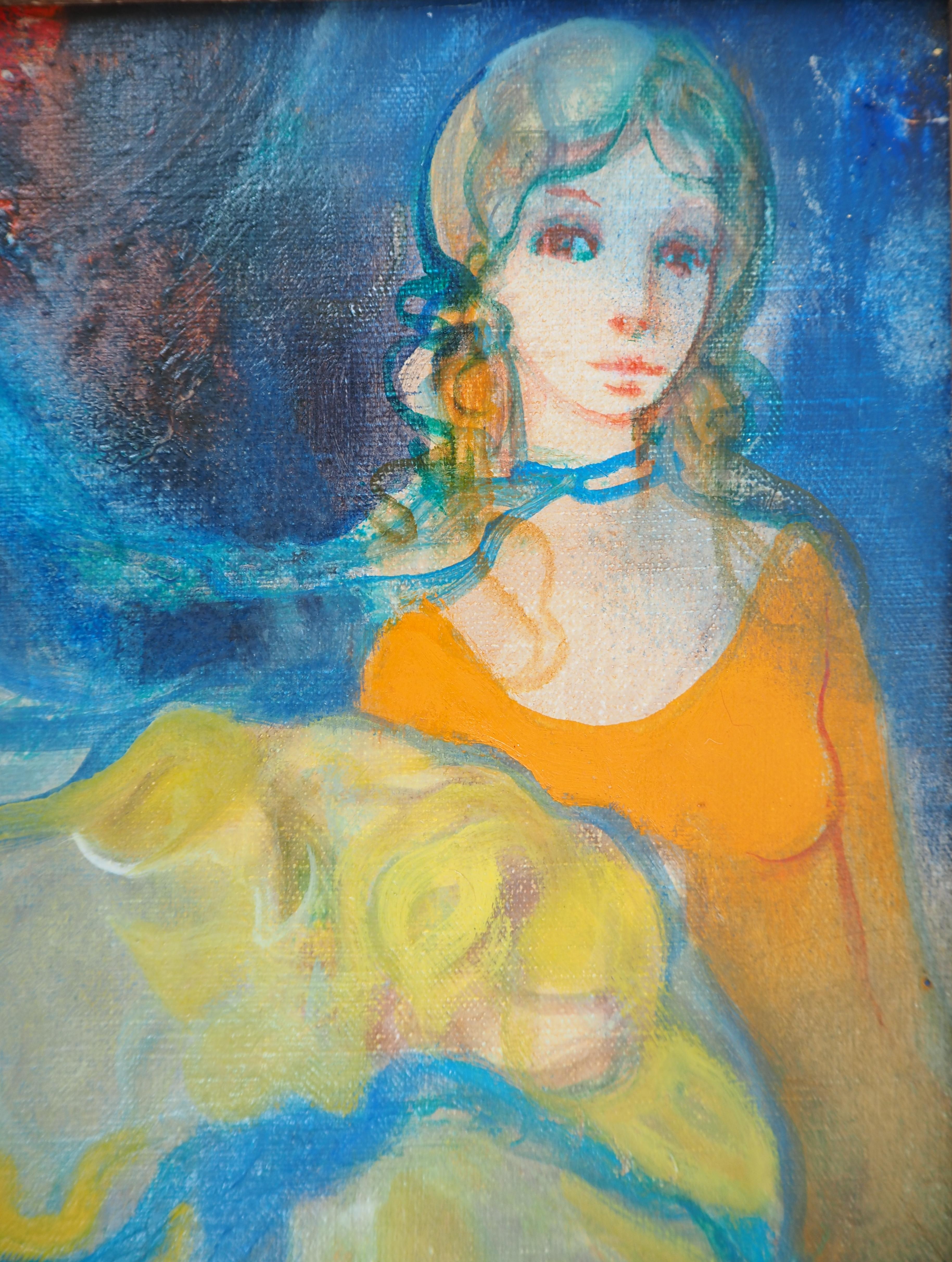 Ragazze con nastri nei capelli - Olio su tela originale firmato a mano #FRAMED in vendita 1