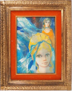 Ragazze con nastri nei capelli - Olio su tela originale firmato a mano #FRAMED