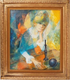 Meditation: Girl with Cup and Ball - Original Handsigned Oil on Canvas #FRAMED