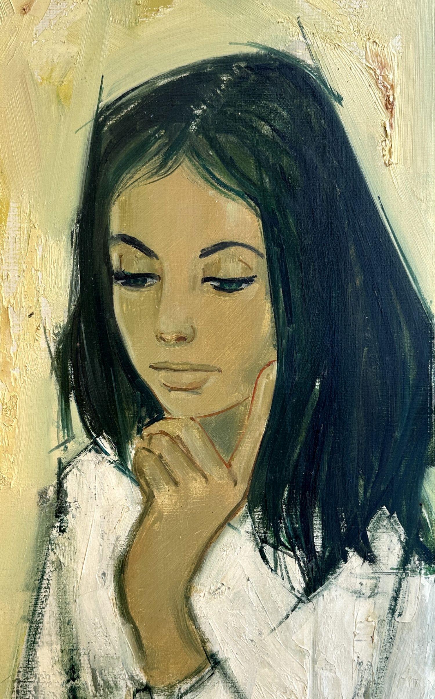 Portrait d'une jeune fille - Huile sur toile signée à la main - Moderne Painting par Jean-Baptiste Valadie