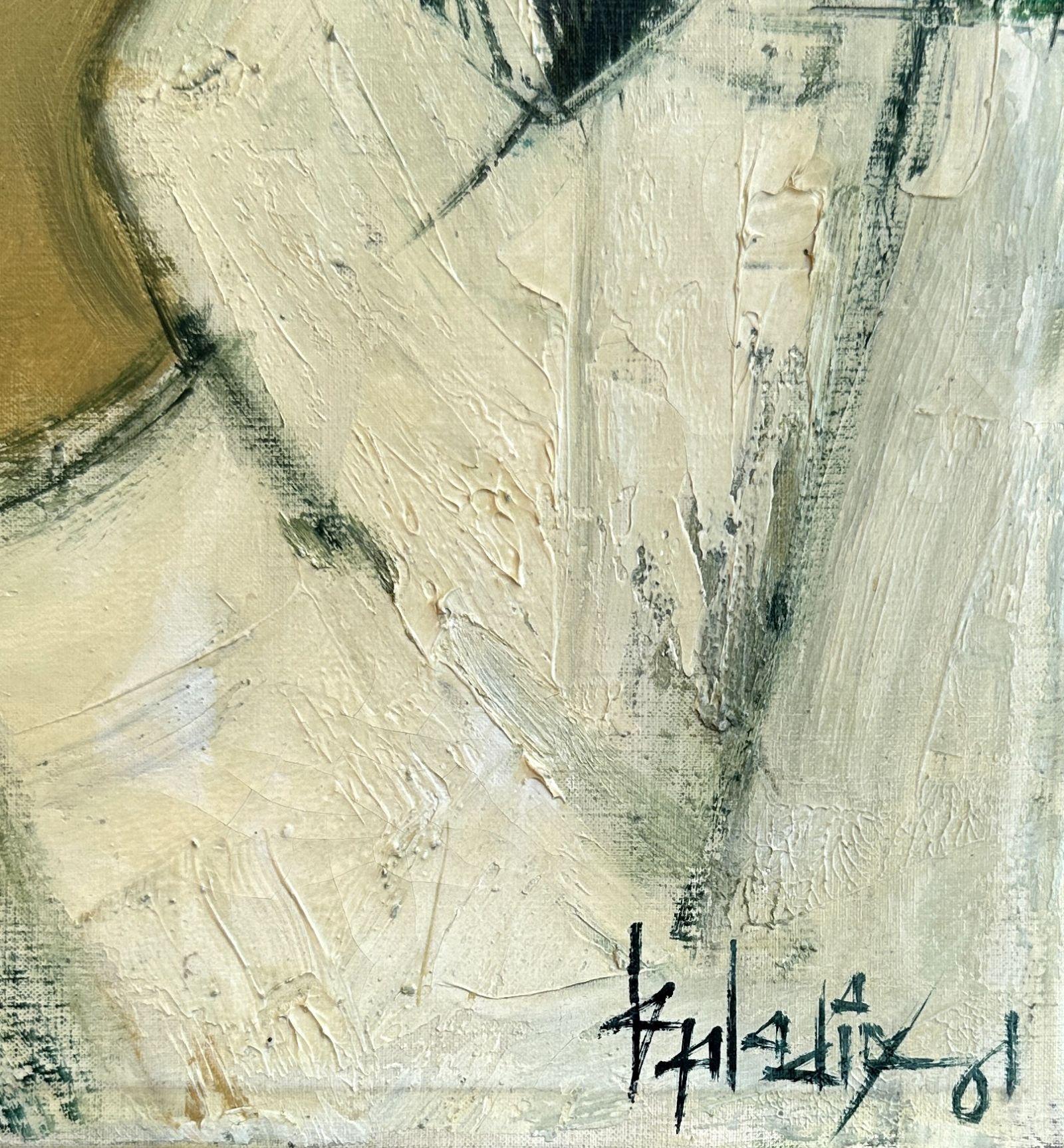 Portrait d'une jeune fille - Huile sur toile signée à la main - Beige Portrait Painting par Jean-Baptiste Valadie