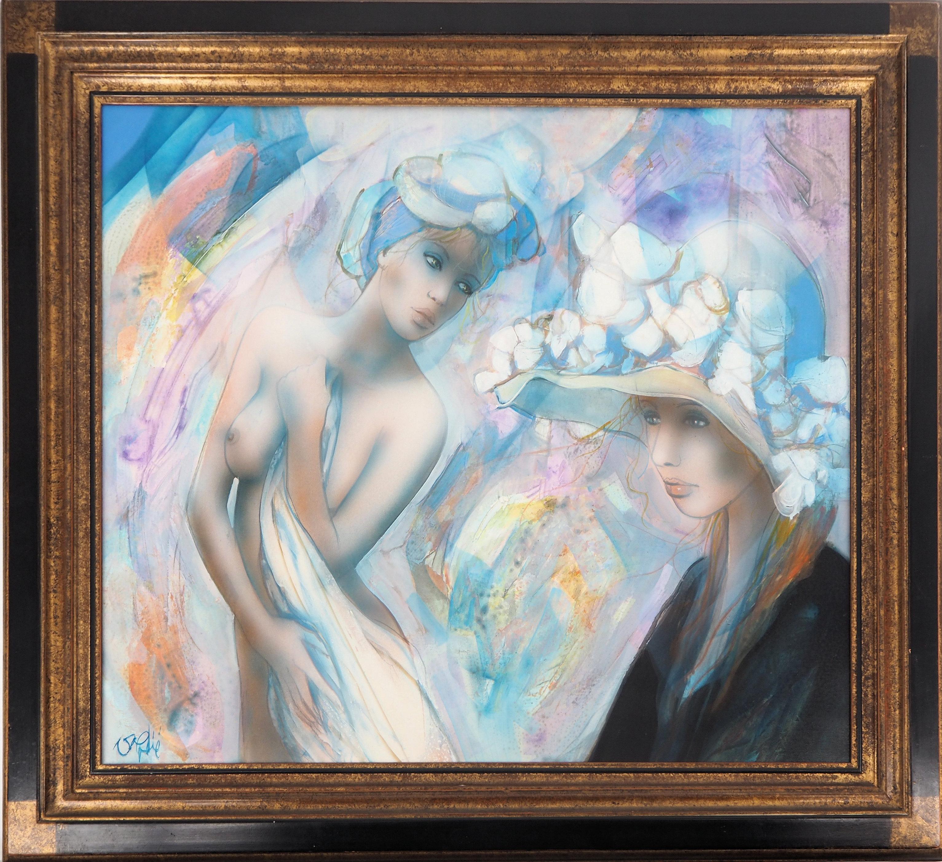 Jean-Baptiste Valadie Nude Painting - The Retro Hat - Handsigned oil on canvas