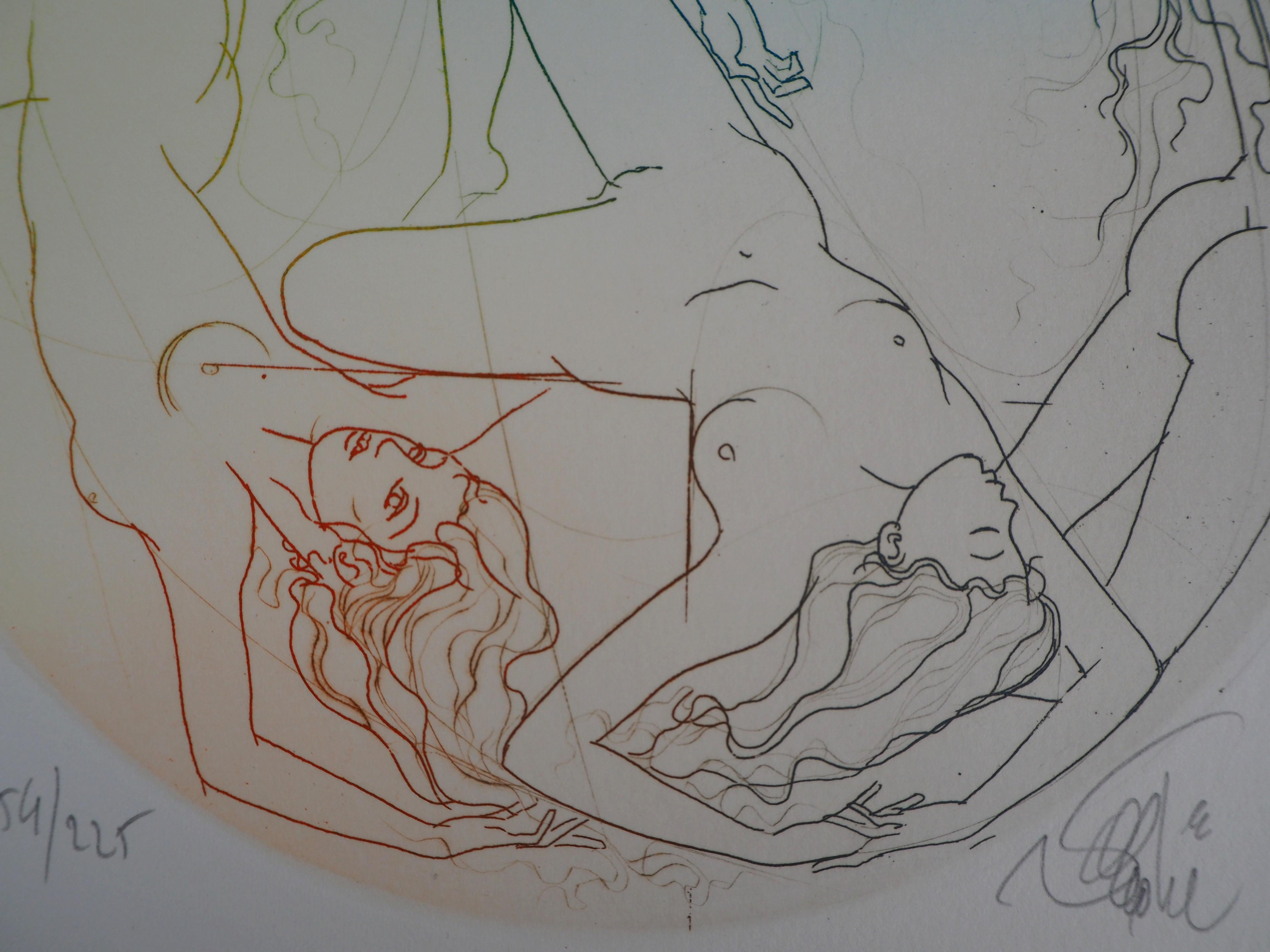 Allégorie des quatre saisons - Gravure originale, signée de la main de l'auteur - Gris Nude Print par Jean-Baptiste Valadie