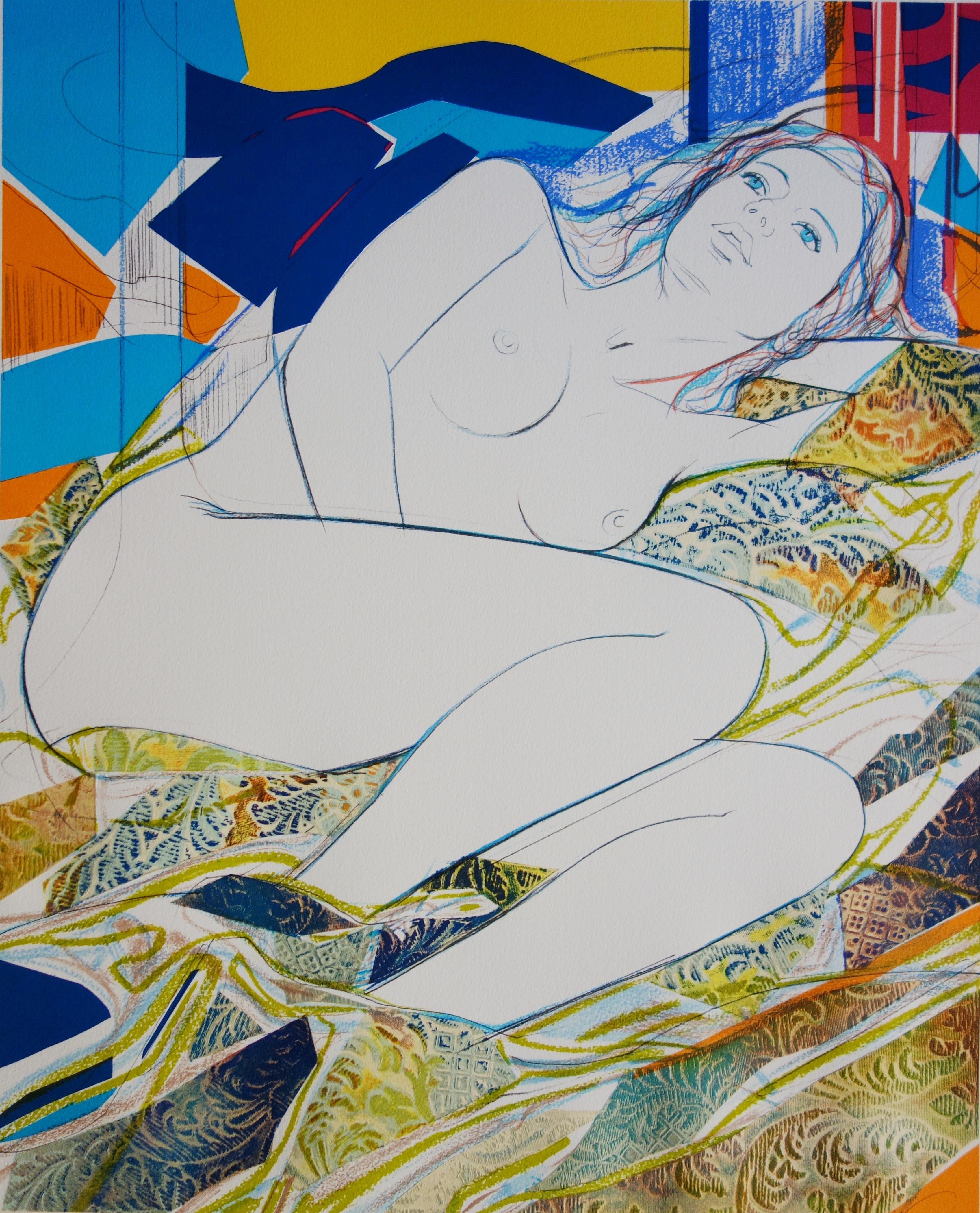 Blue Eyes - Original handsigned lithograph - Realist Print by Jean-Baptiste Valadie