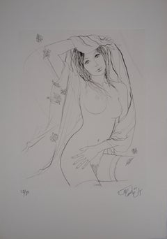 Fall : Woman under a Tree - Original Etching, Handsigned - Numbered / 225