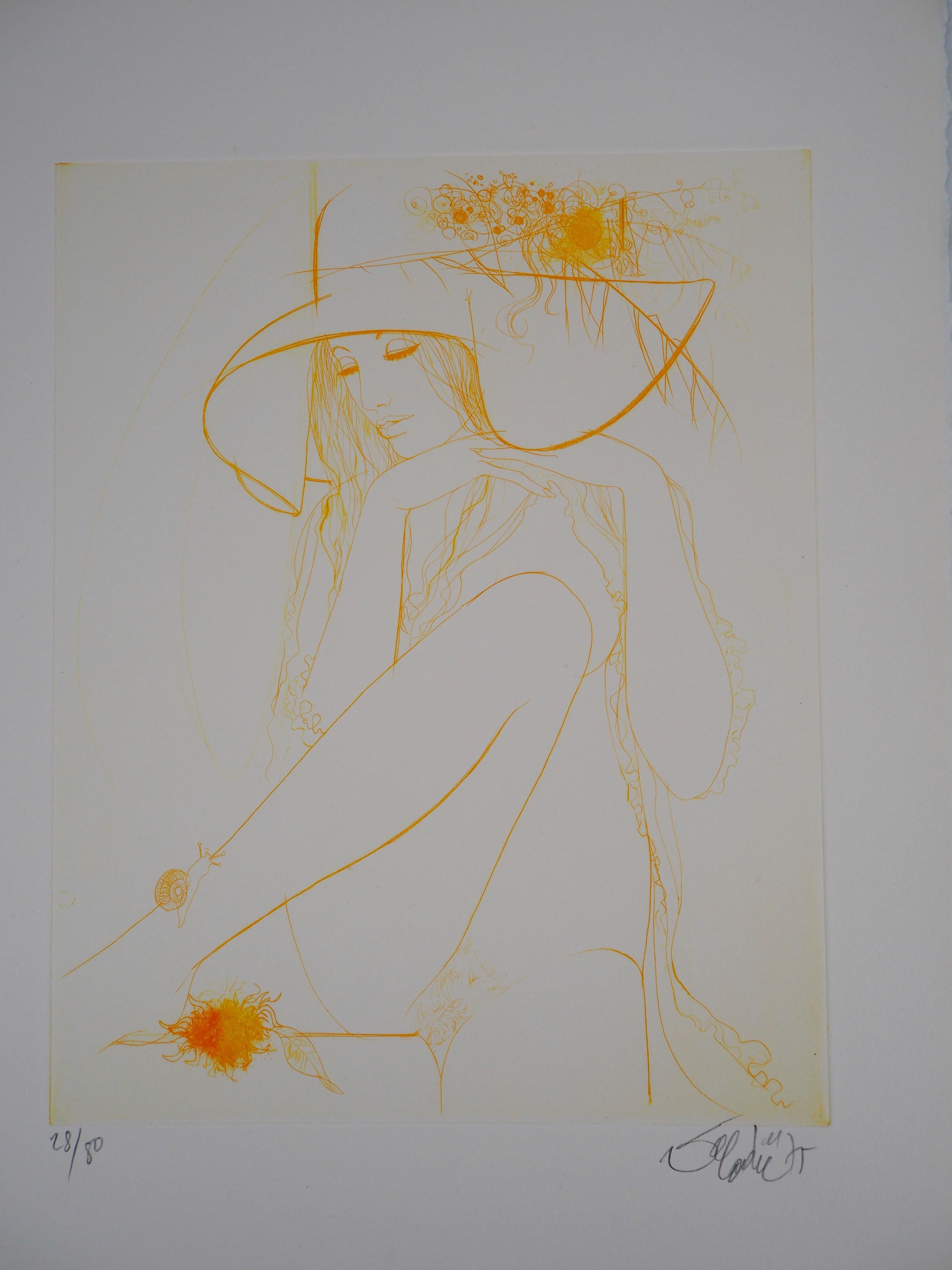 Fall : Women with a Hat - Original Etching, Handsigned - Modern Print by Jean-Baptiste Valadie