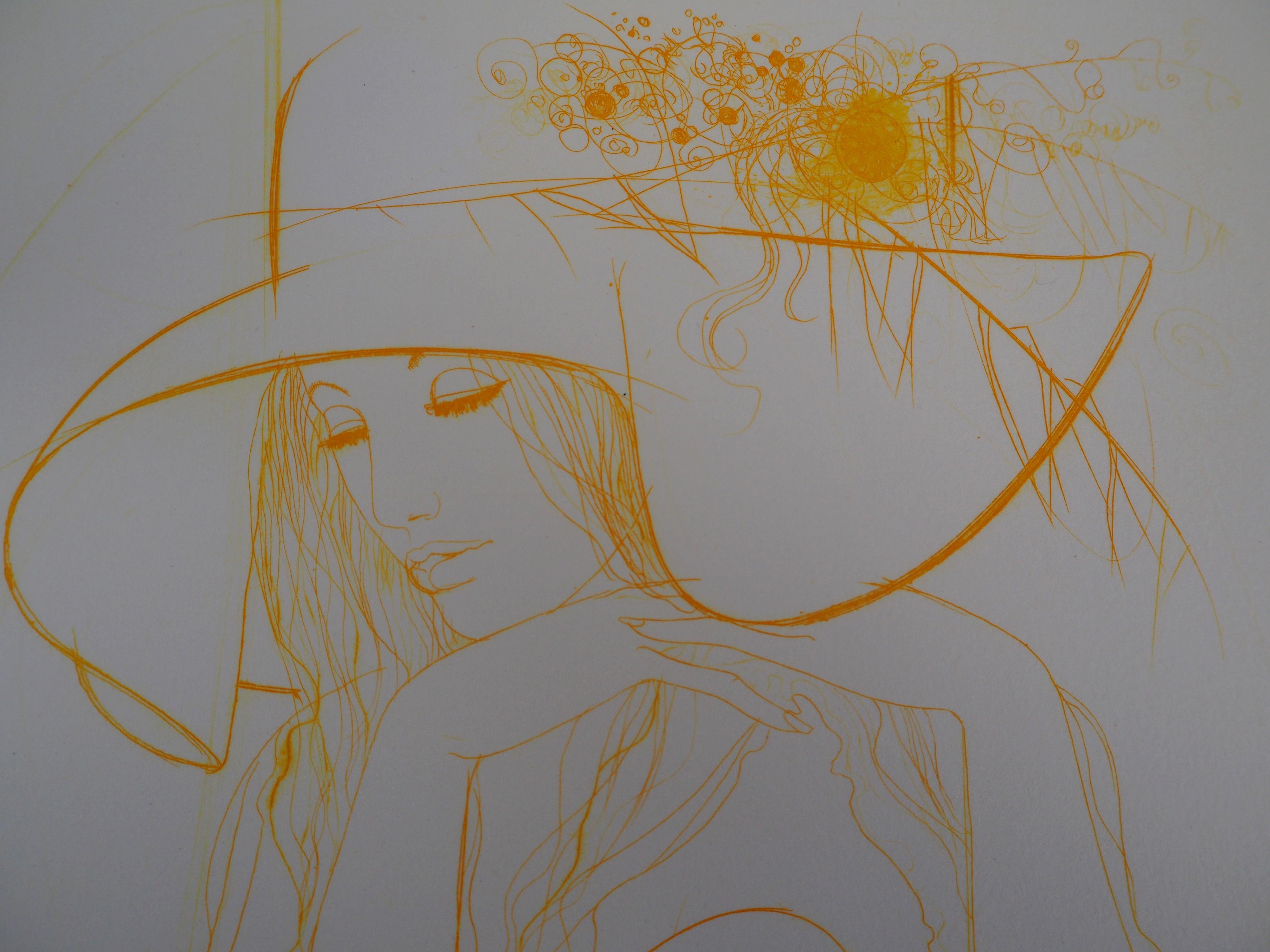 Fall : Women with a Hat - Original Etching, Handsigned For Sale 4