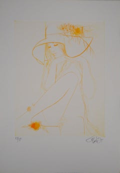 Vintage Fall : Women with a Hat - Original Etching, Handsigned