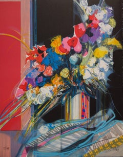 Flowers Blue, White & Red - Original handsigned lithograph - 199ex