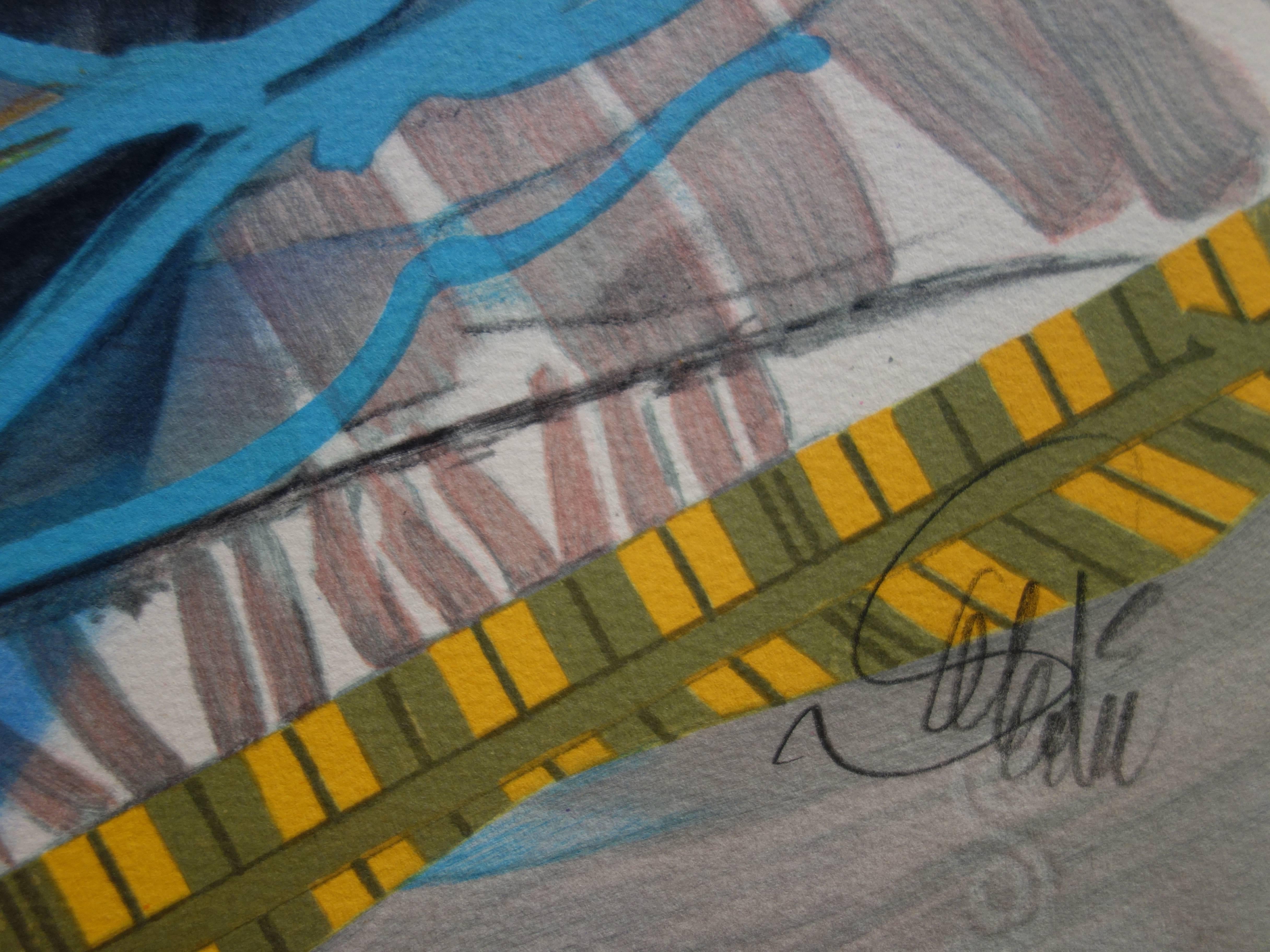 Blumen Blau, Weiß & Rot - Original handsignierte Lithographie – Print von Jean-Baptiste Valadie