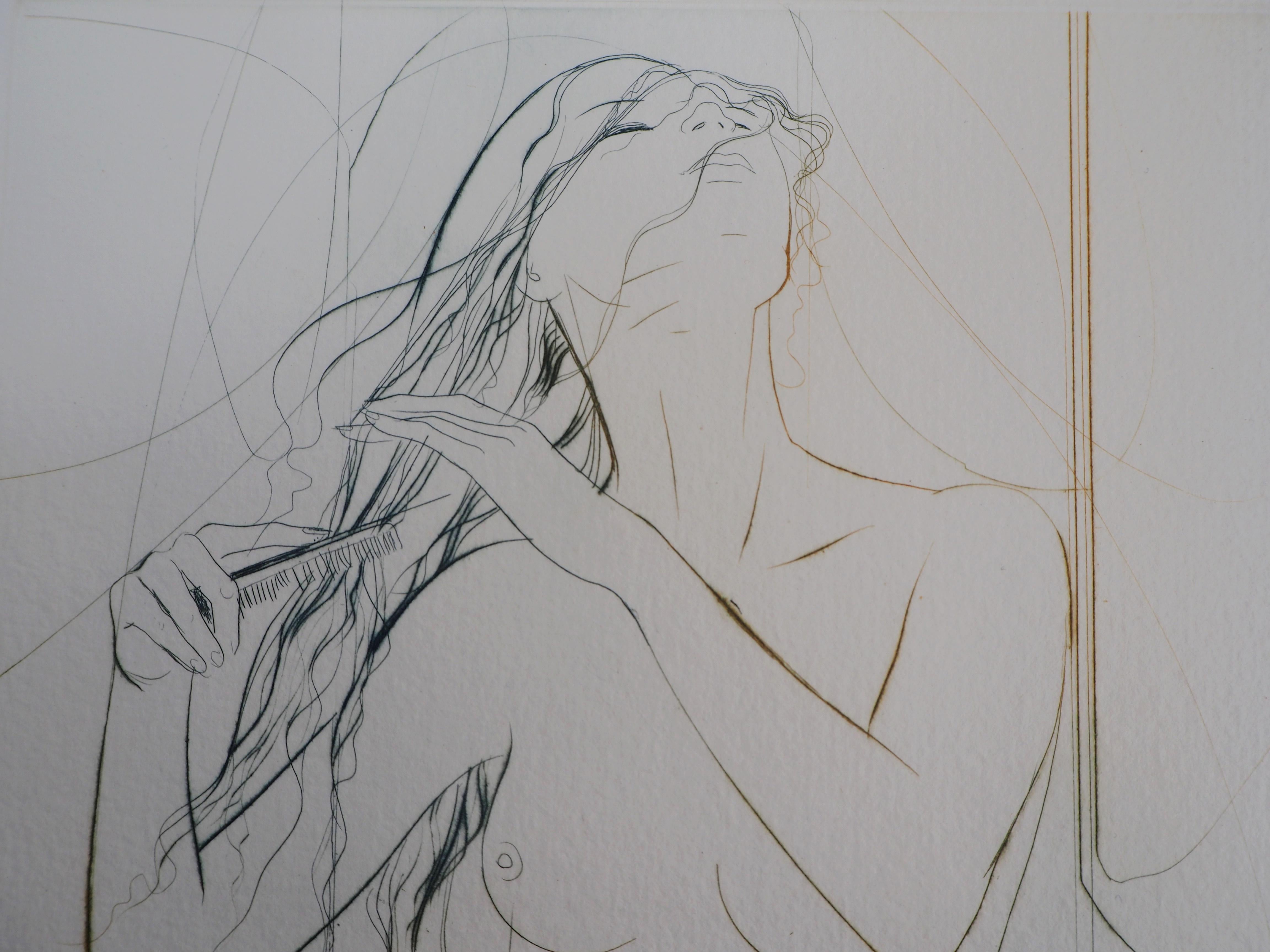 Nude Combing Her Hair - Original Etching, Handsigned For Sale 2