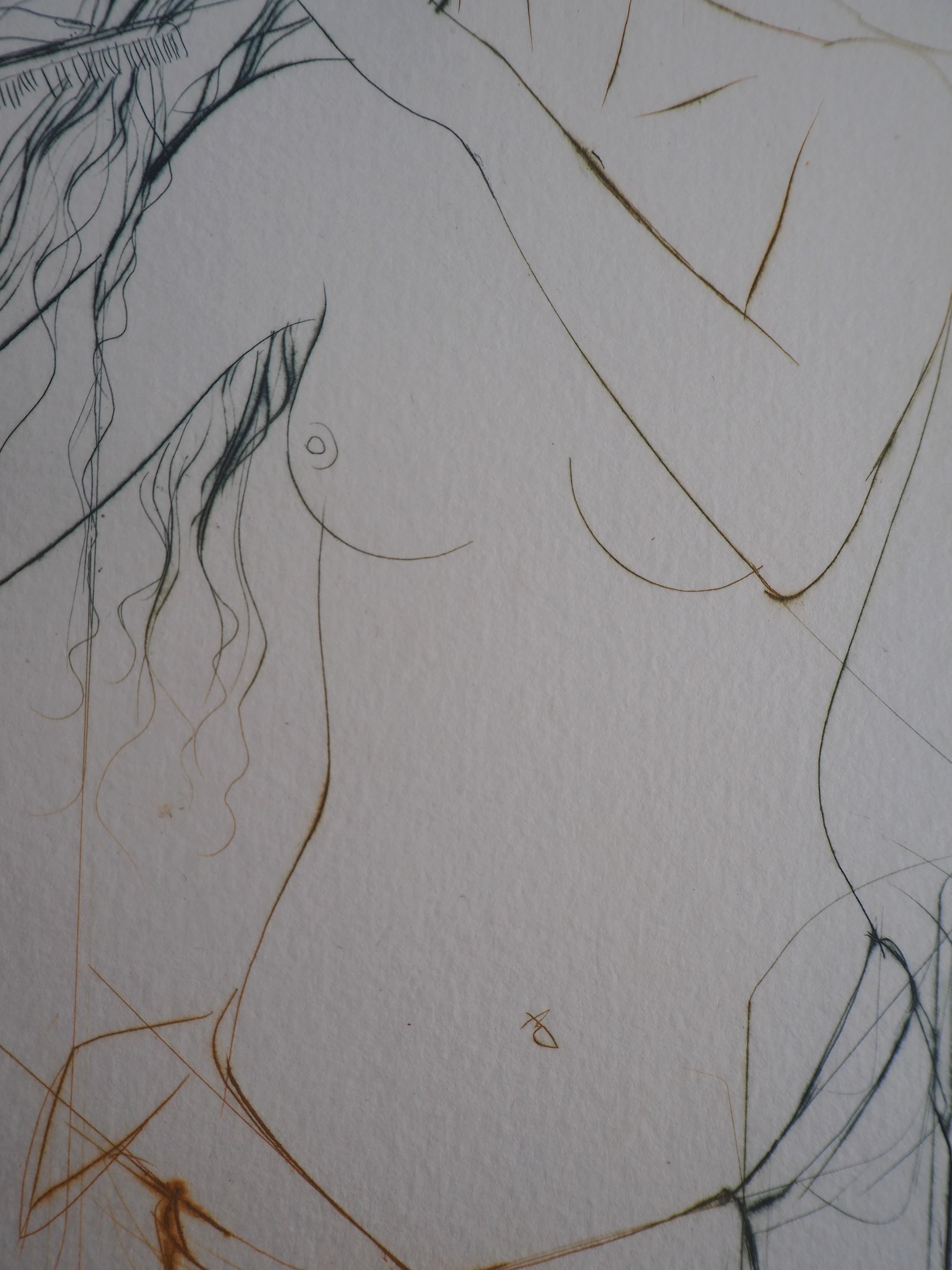 Nude Combing Her Hair - Original Etching, Handsigned For Sale 3