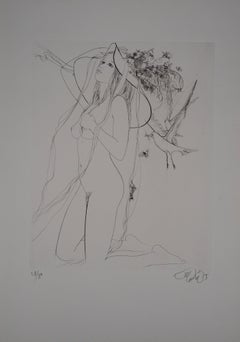 Nude with Tall Hat and Dove - Original Etching, Handsigned