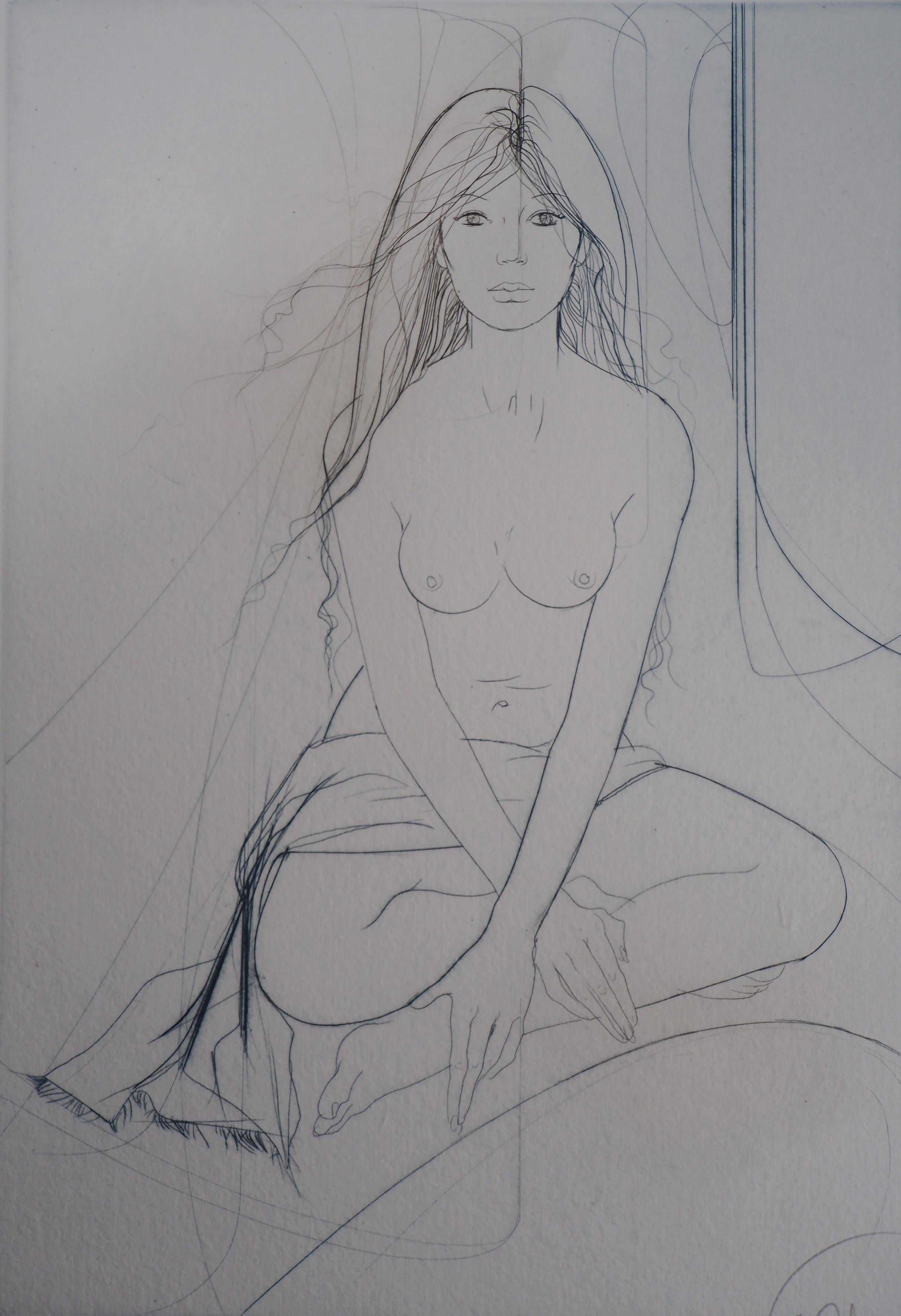 Seated Calm Nude - Original Etching, Handsigned - Modern Print by Jean-Baptiste Valadie