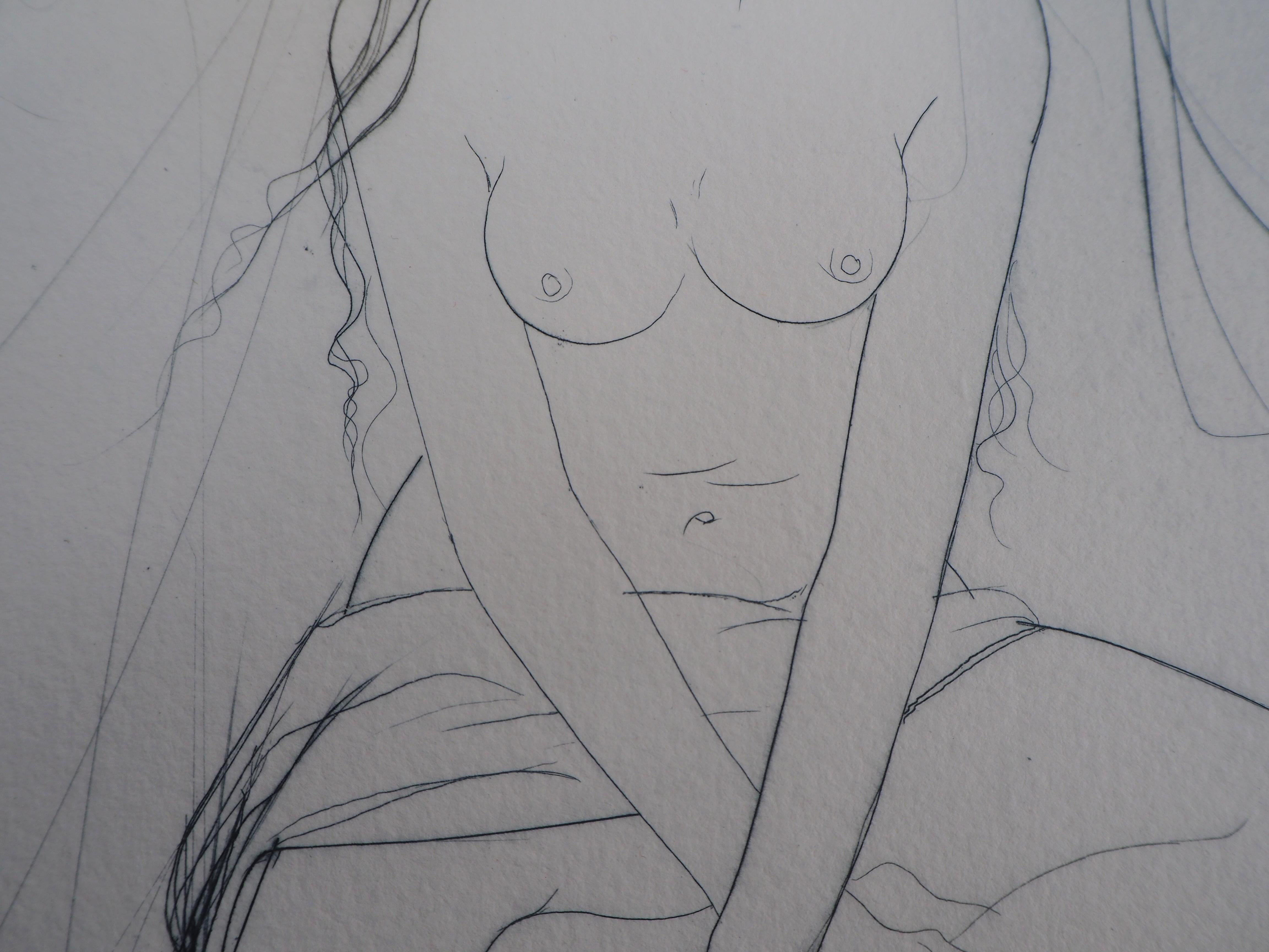 Seated Calm Nude - Original Etching, Handsigned For Sale 2