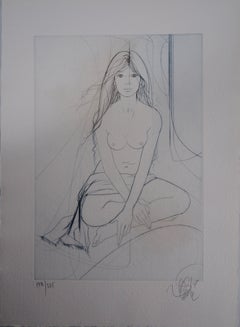 Seated Calm Nude - Original Etching, Handsigned