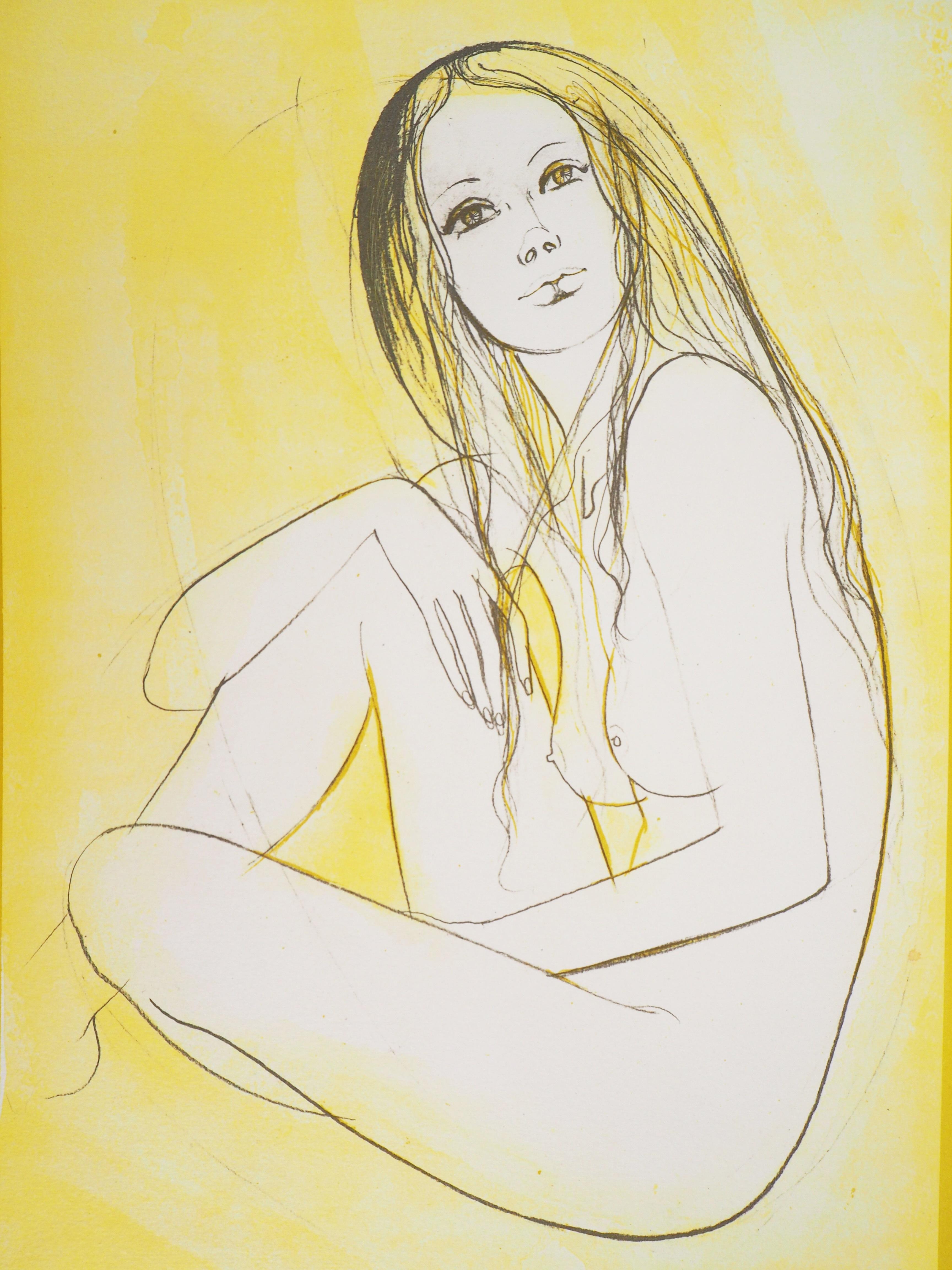 Jean-Baptiste Valadie Still-Life Print - Seated Nude - Original handsigned lithograph