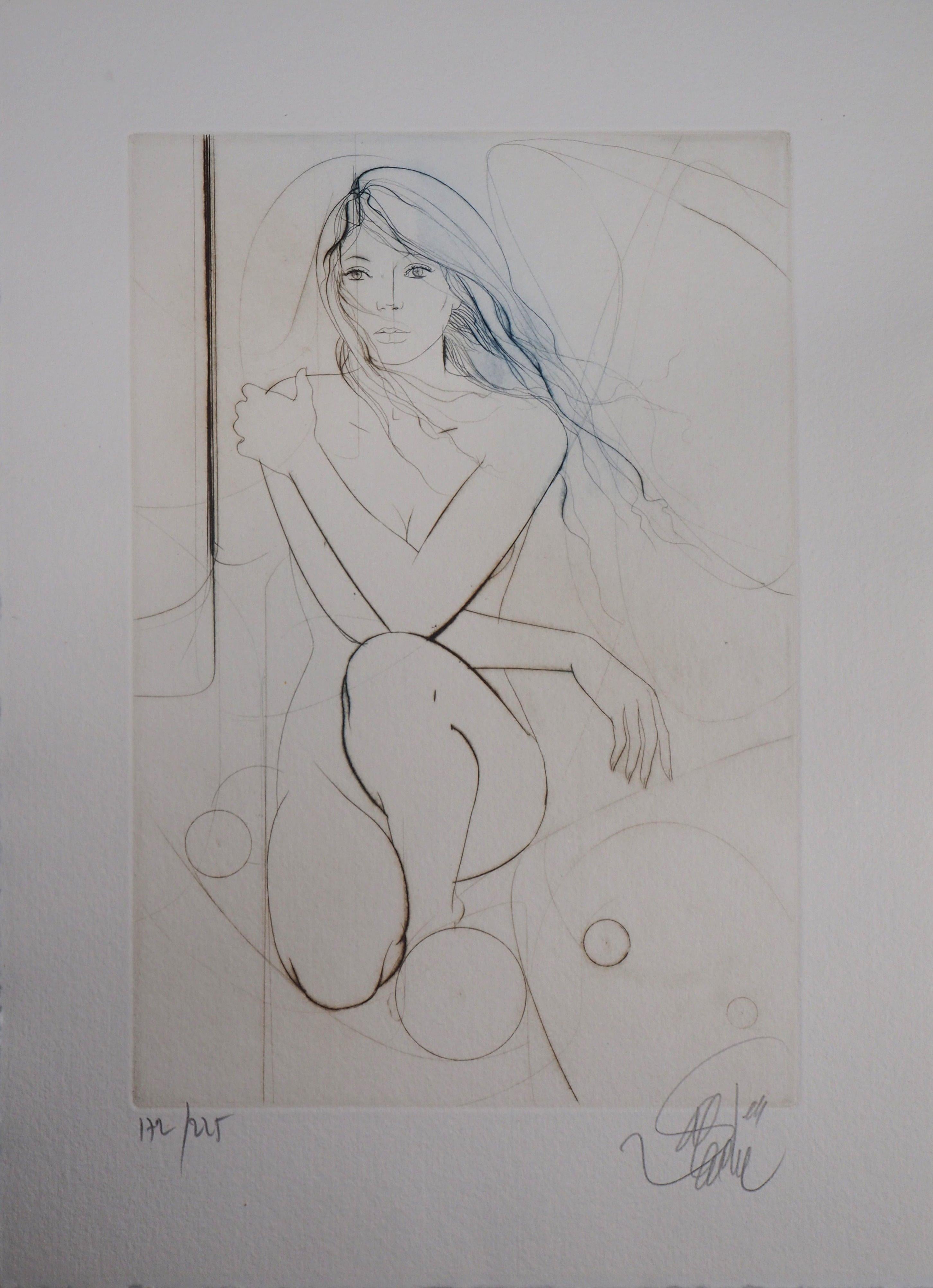 Jean-Baptiste Valadie Nude Print - Shy Nude - Original Etching, Handsigned