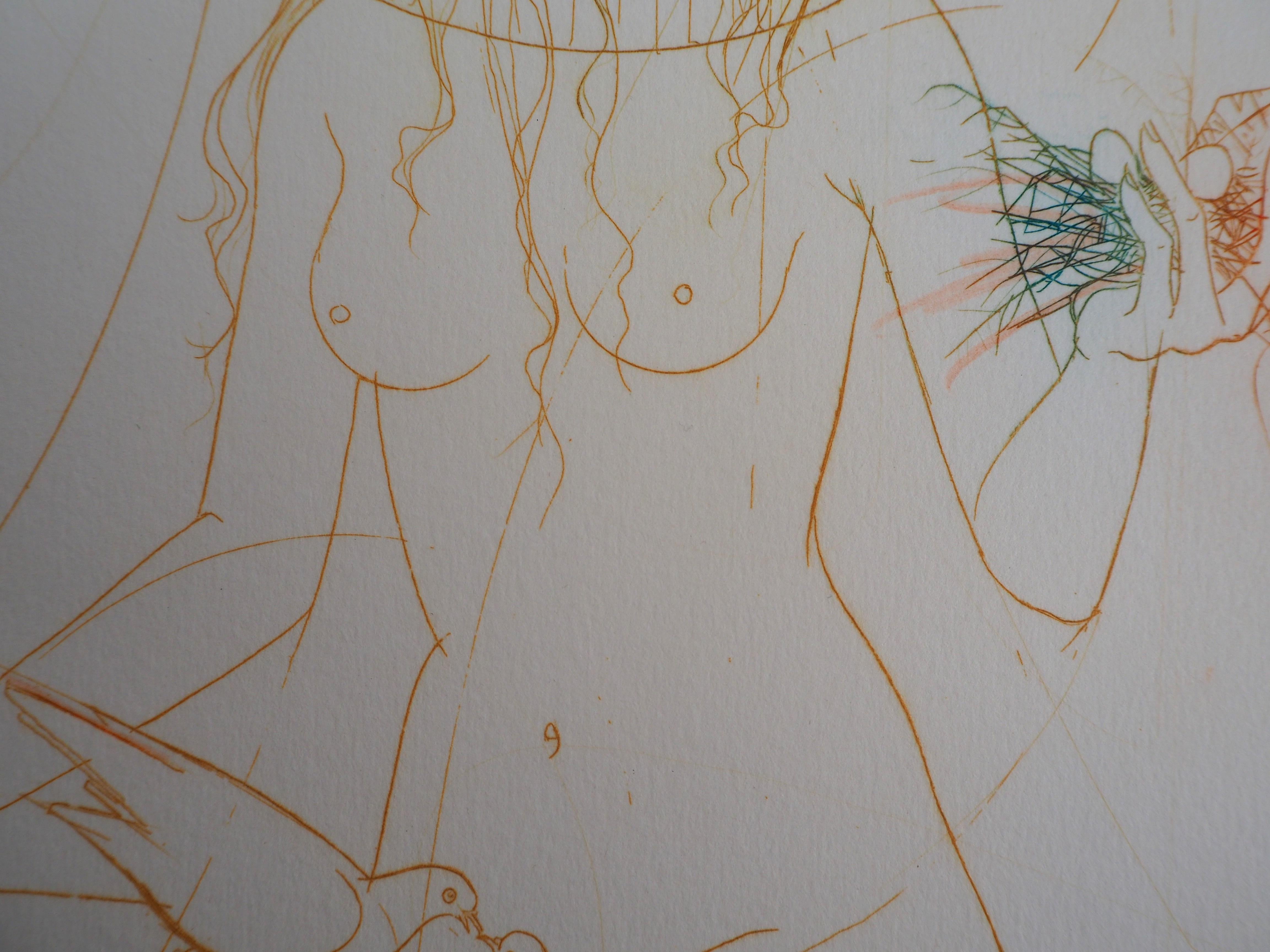 Spring : Nude with Doves - Original Etching, Handsigned For Sale 1