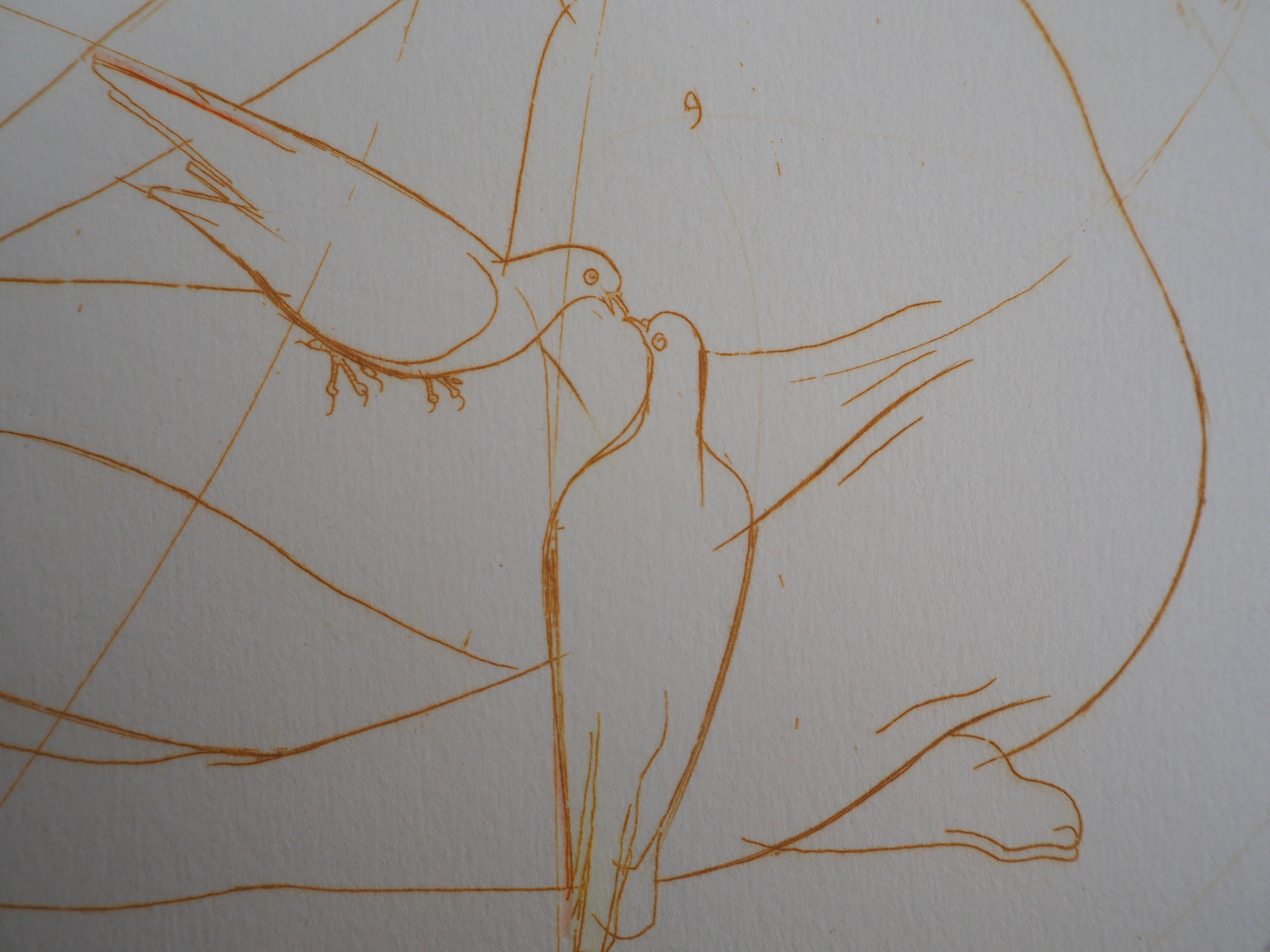 Spring : Nude with Doves - Original Etching, Handsigned For Sale 4