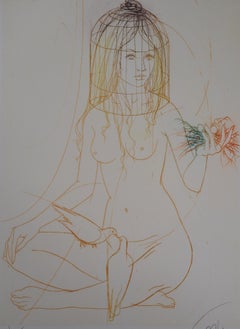 Spring : Nude with Doves - Original Etching, Handsigned