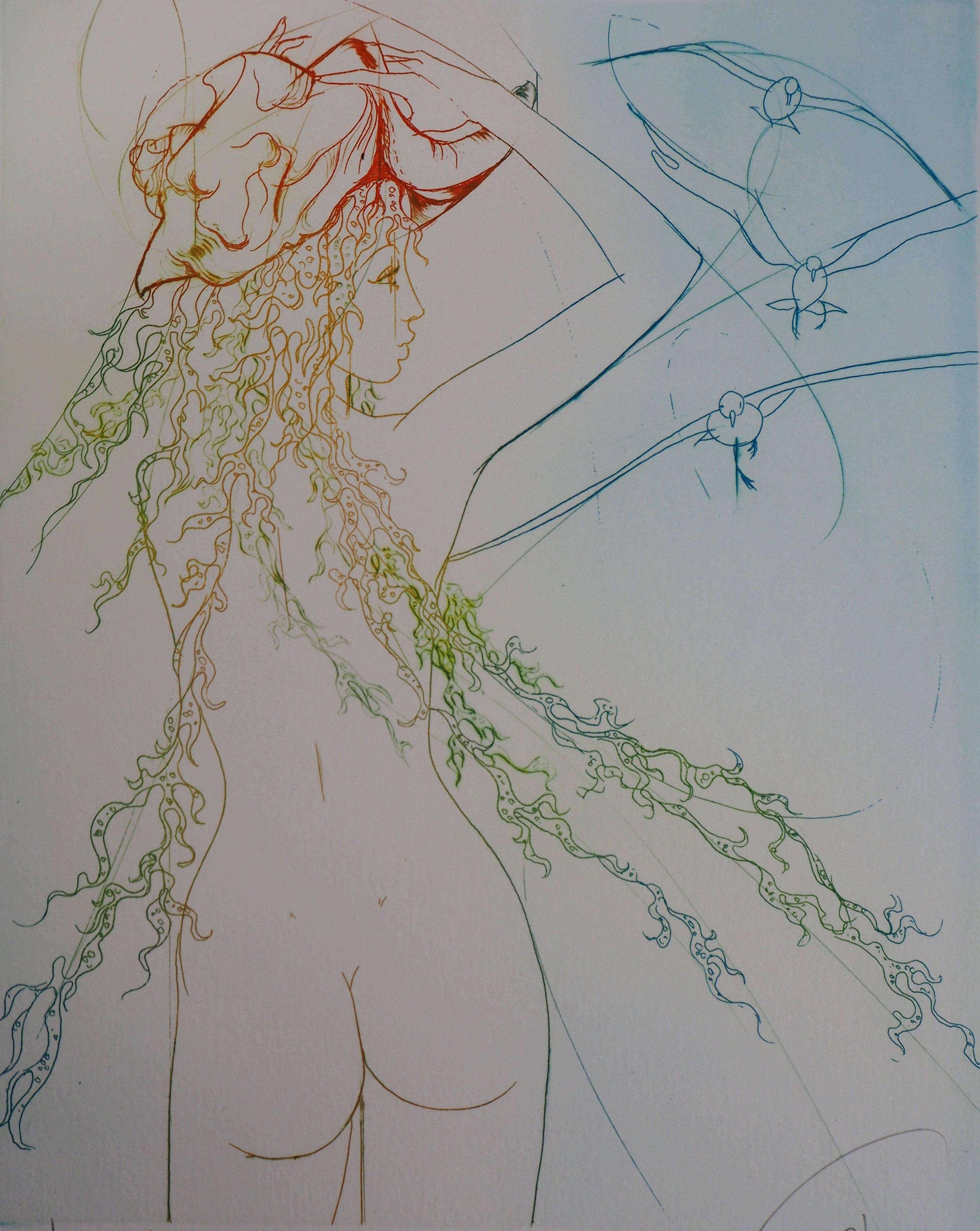Sommer : Nacktes Modell mit Möwen – Original-Radierung, handsigniert (Moderne), Print, von Jean-Baptiste Valadie