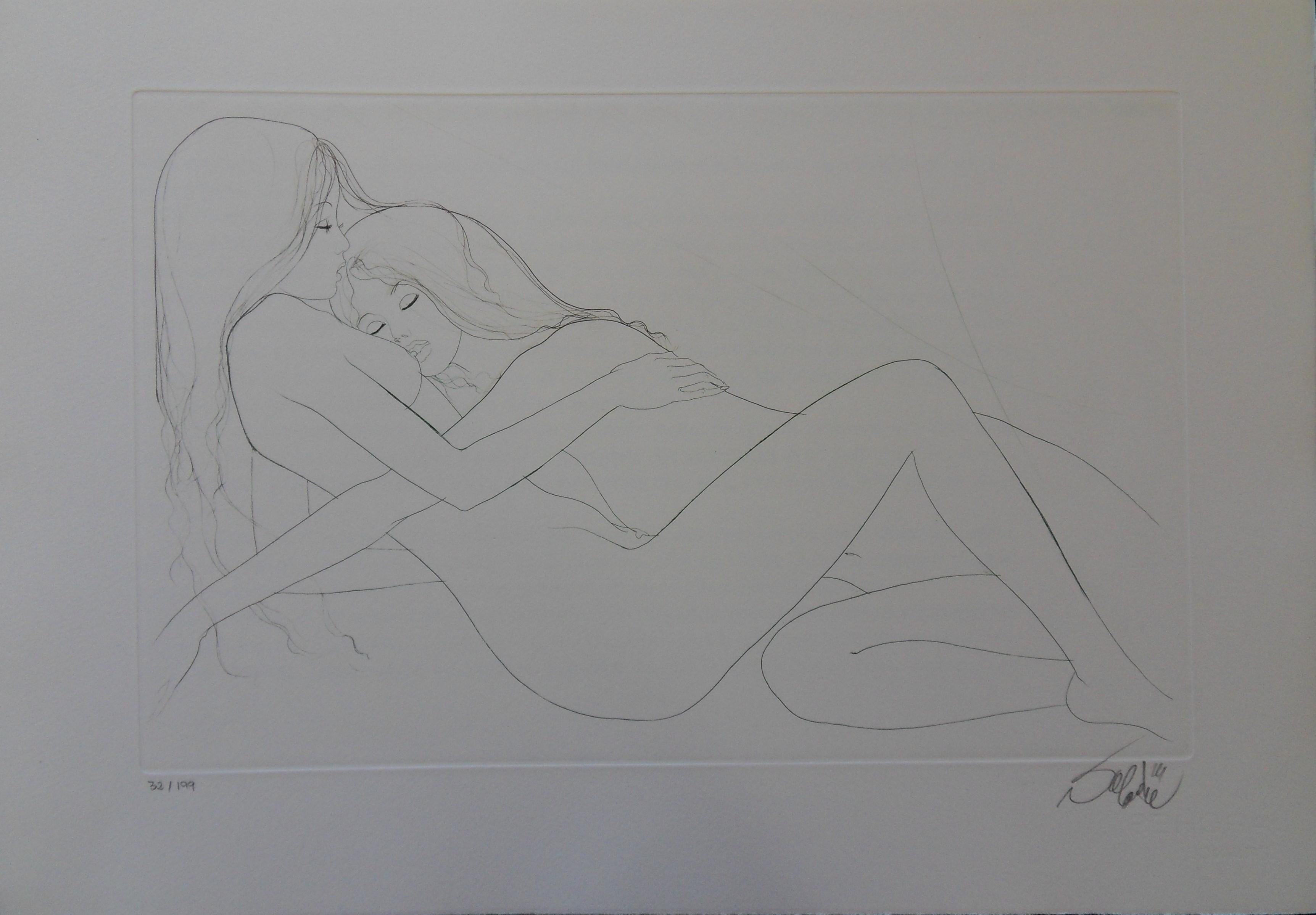 Jean-Baptiste Valadie Nude Print - Sweet Hug - Original handsigned etching