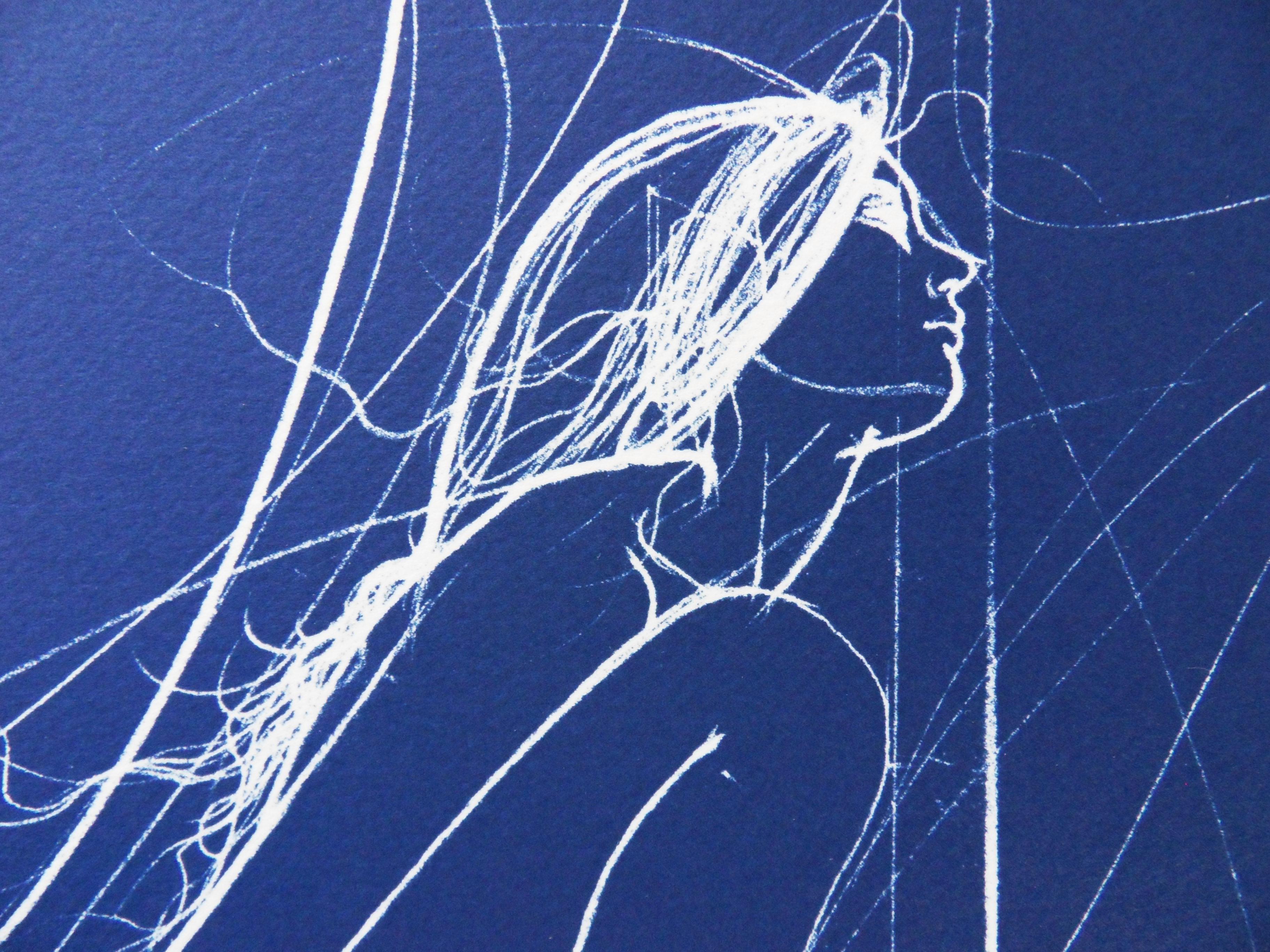 La danseuse - Lithographie originale signe  la main - Ltd 300 - Bleu Nude Print par Jean-Baptiste Valadie