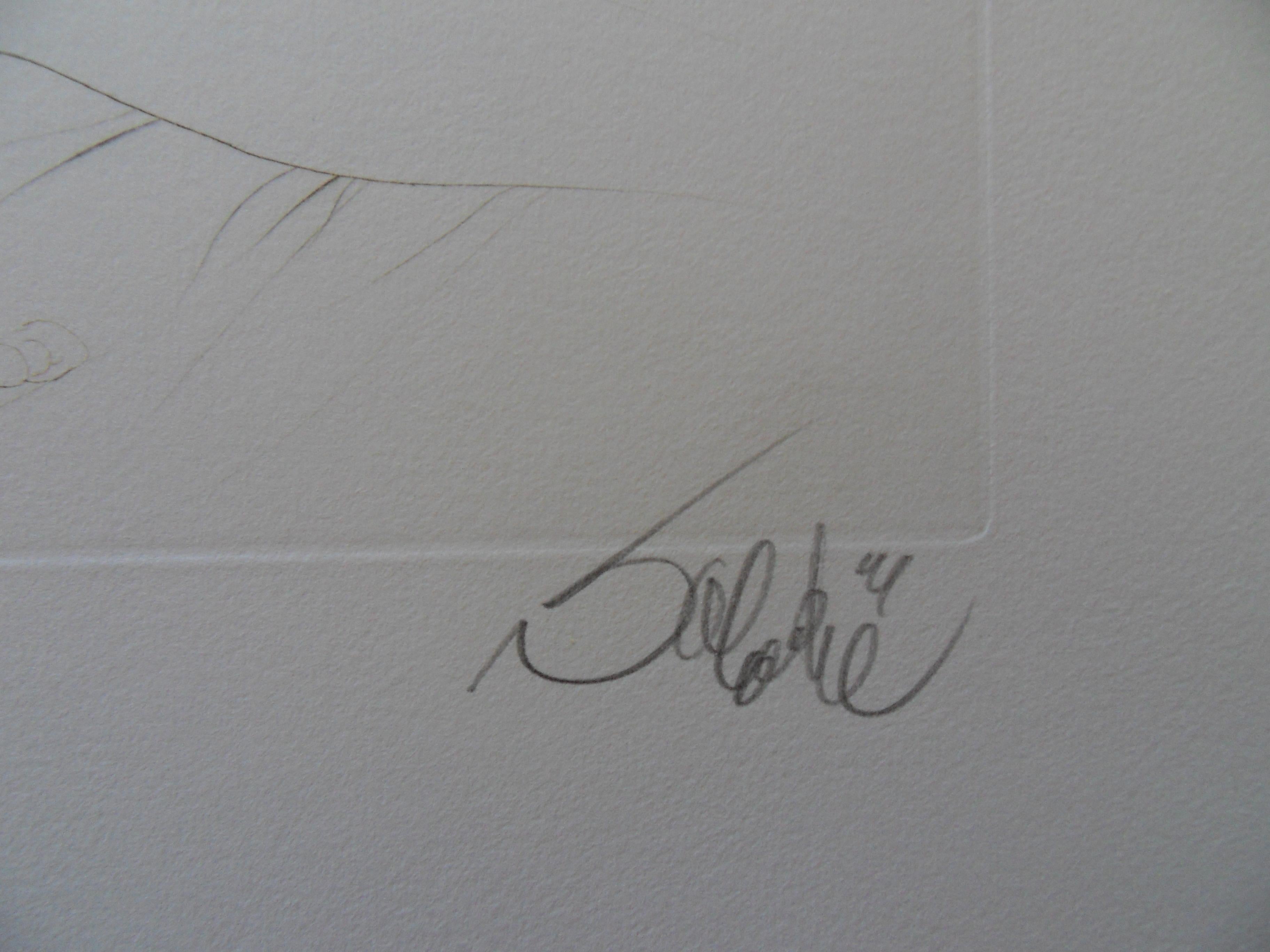 The End of the Night - Original handsignierte Radierung (Grau), Nude Print, von Jean-Baptiste Valadie